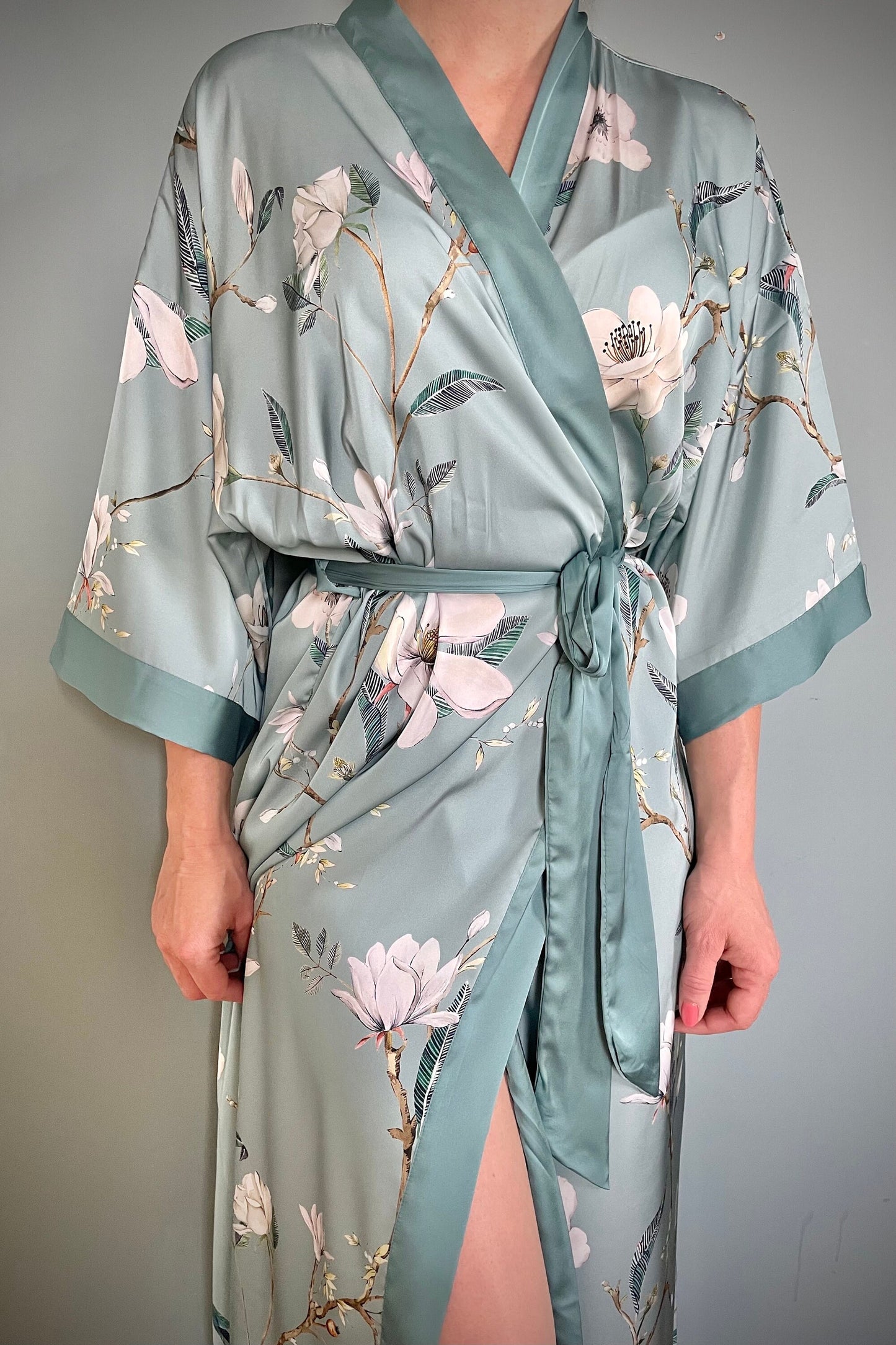 Kimono Robe, Dressing Gown, Luxury Wedding Robe, Bridesmaid Robe, Womens Dressing Gown, Dressing Gown, Summer Robe, Green Magnolias
