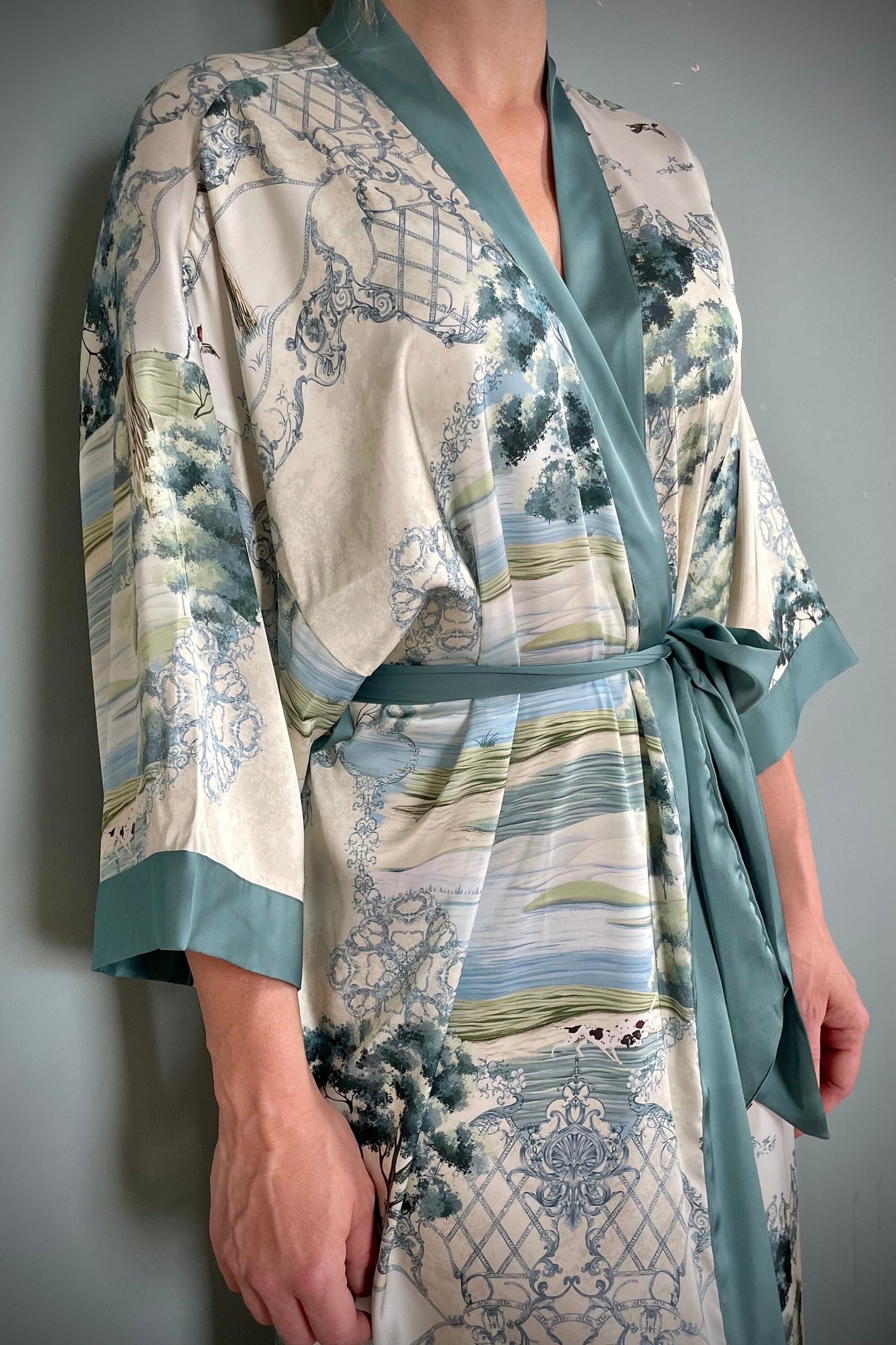 Kimono Robe, Dressing Gown, Luxury Wedding Robe, Bridesmaid Robe, Womens Dressing Gown, Dressing Gown, Summer Robe, Green English Garden