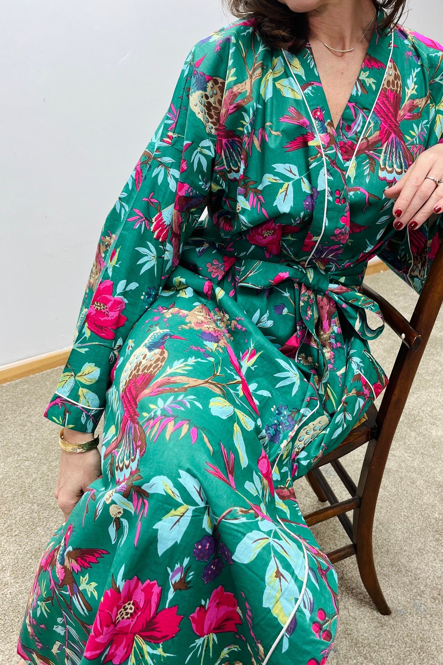 Kimono Robe, Dressing Gown Women, Brides Robe, Womens Dressing Gown, Cotton Dressing Gown, Plus Kimono, Tropical Green Kimono Robe,