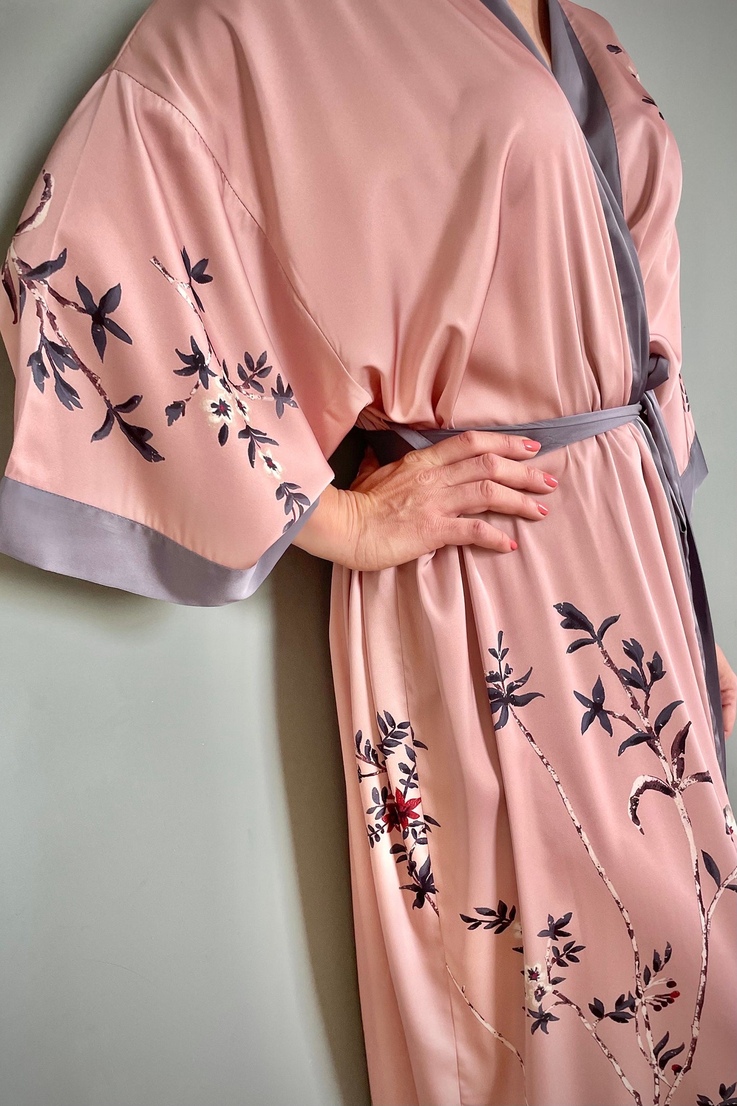 Kimono Robe, Dressing Gown, Luxury Wedding Robe, Bridesmaid Robe, Womens Dressing Gown, Dressing Gown, Summer Robe, Pink Floral Satin