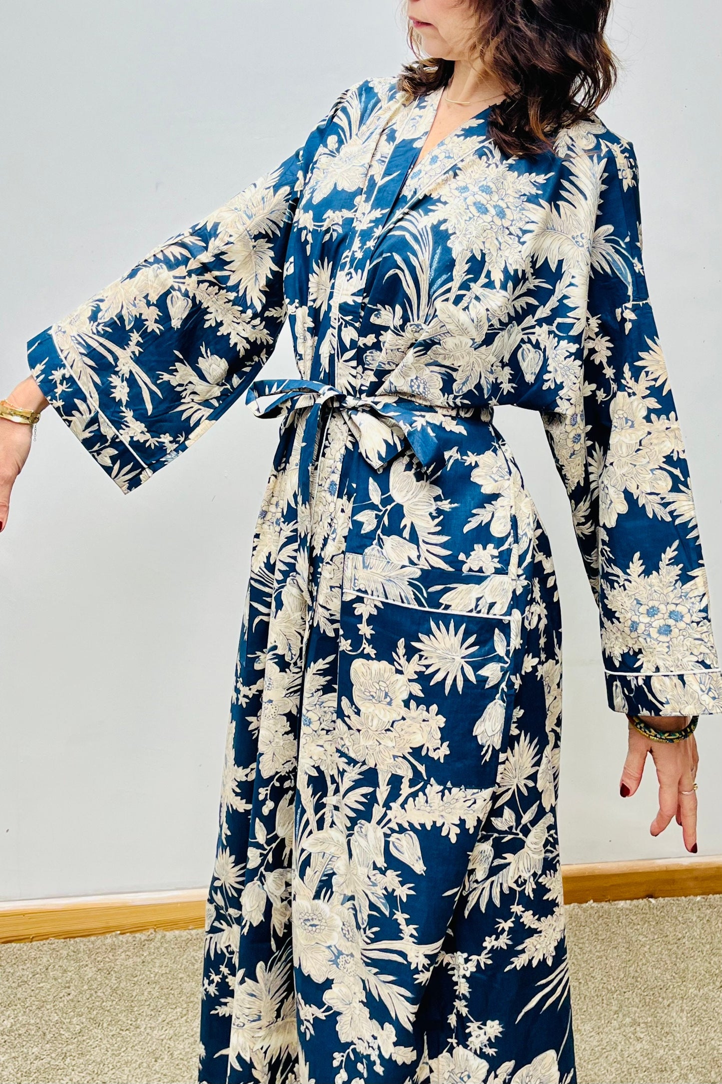 Kimono Robe, Dressing Gown Women, Brides Robe, Womens Dressing Gown, Cotton Dressing Gown, Plus Kimono, Blue Kimono Robe, Plus Size Robe