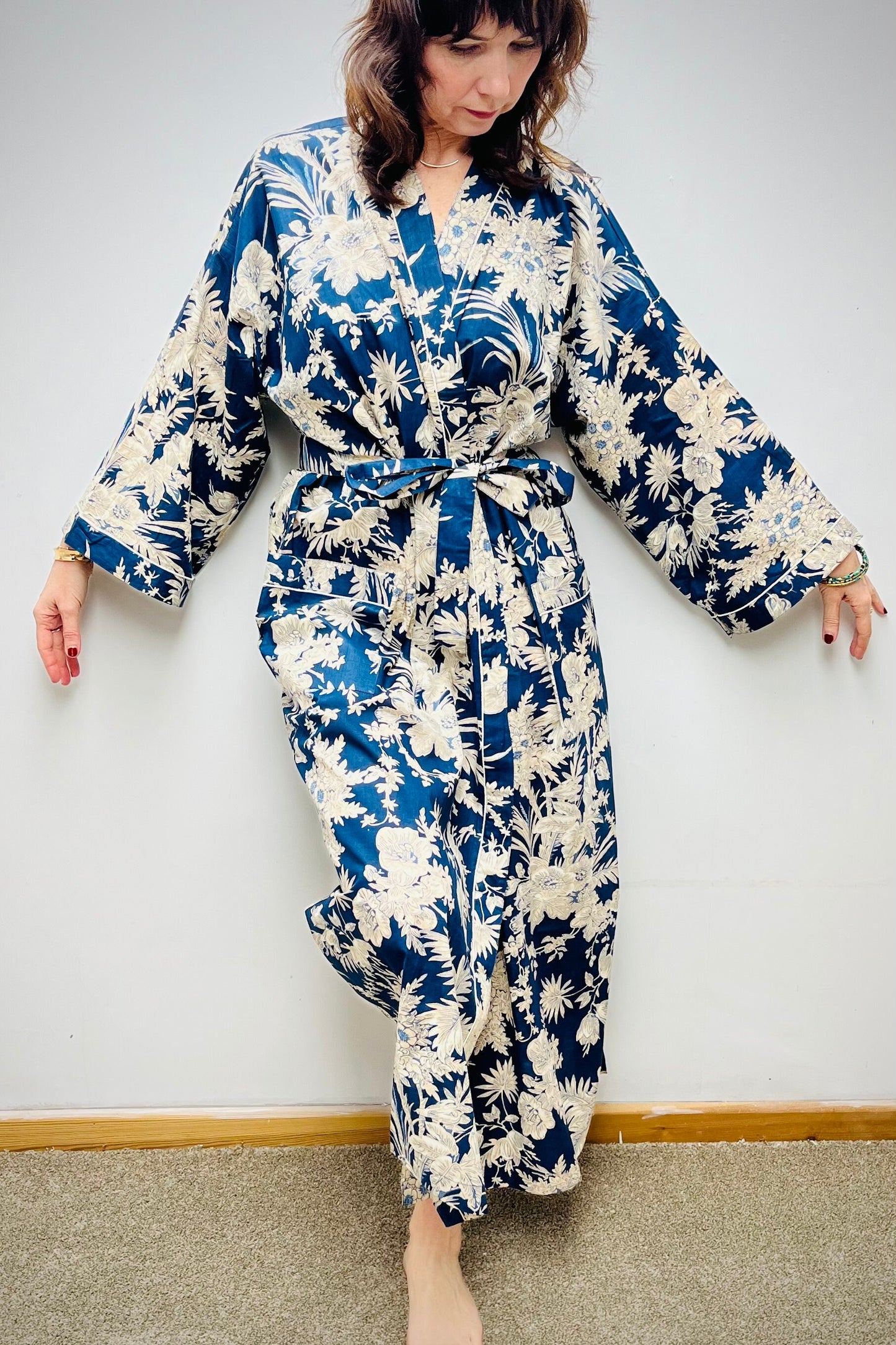 Kimono Robe, Dressing Gown Women, Brides Robe, Womens Dressing Gown, Cotton Dressing Gown, Plus Kimono, Blue Kimono Robe, Plus Size Robe