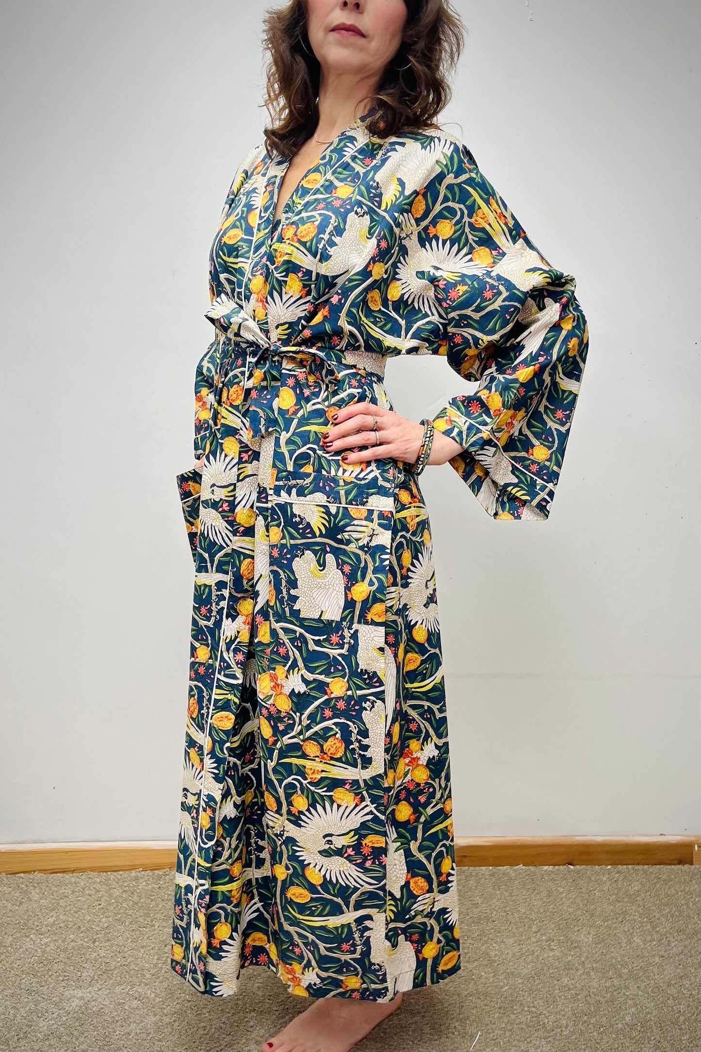 Kimono Robe, Dressing Gown Women, Brides Robe, Womens Dressing Gown, Cotton Dressing Gown, Plus Kimono, Blue Kimono Robe, Blue Cranes