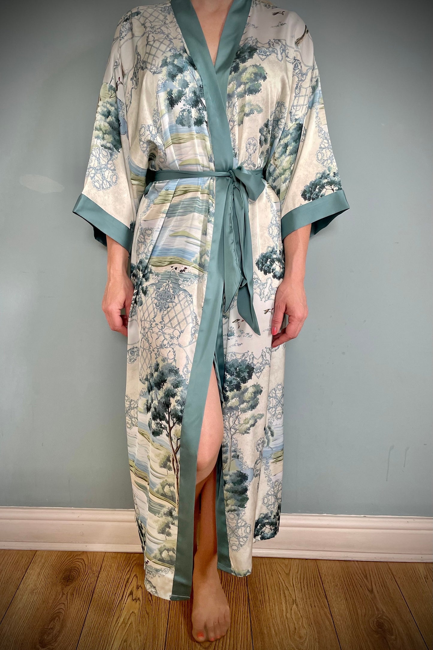 Kimono Robe, Dressing Gown, Luxury Wedding Robe, Bridesmaid Robe, Womens Dressing Gown, Dressing Gown, Summer Robe, Green English Garden