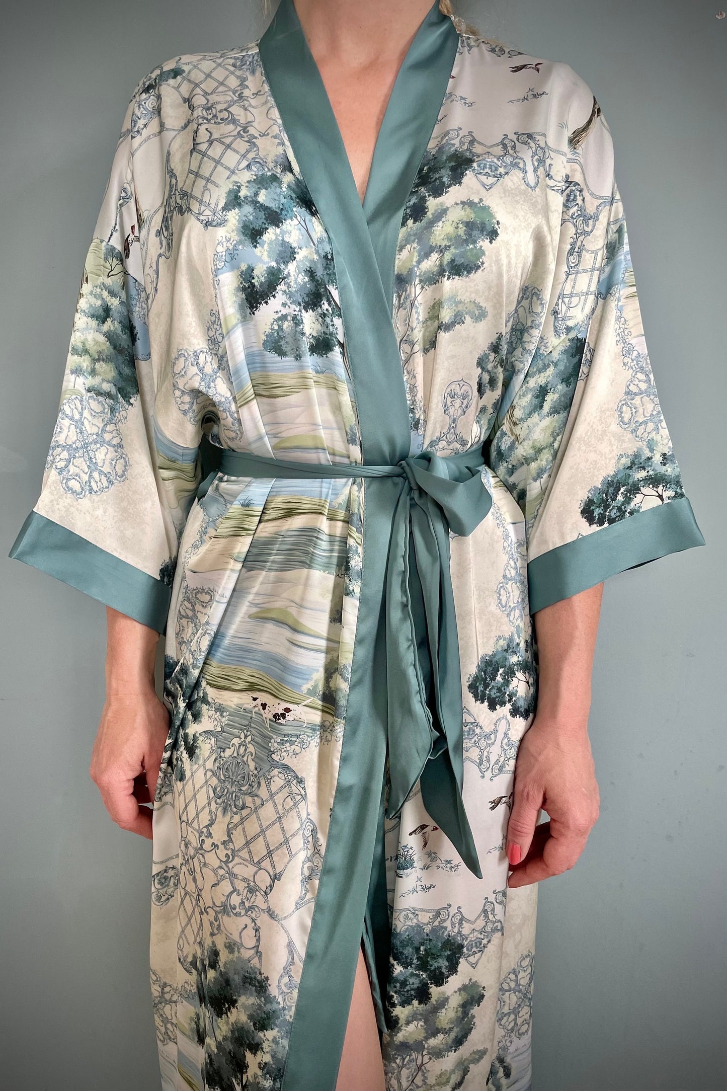 Kimono Robe, Dressing Gown, Luxury Wedding Robe, Bridesmaid Robe, Womens Dressing Gown, Dressing Gown, Summer Robe, Green English Garden