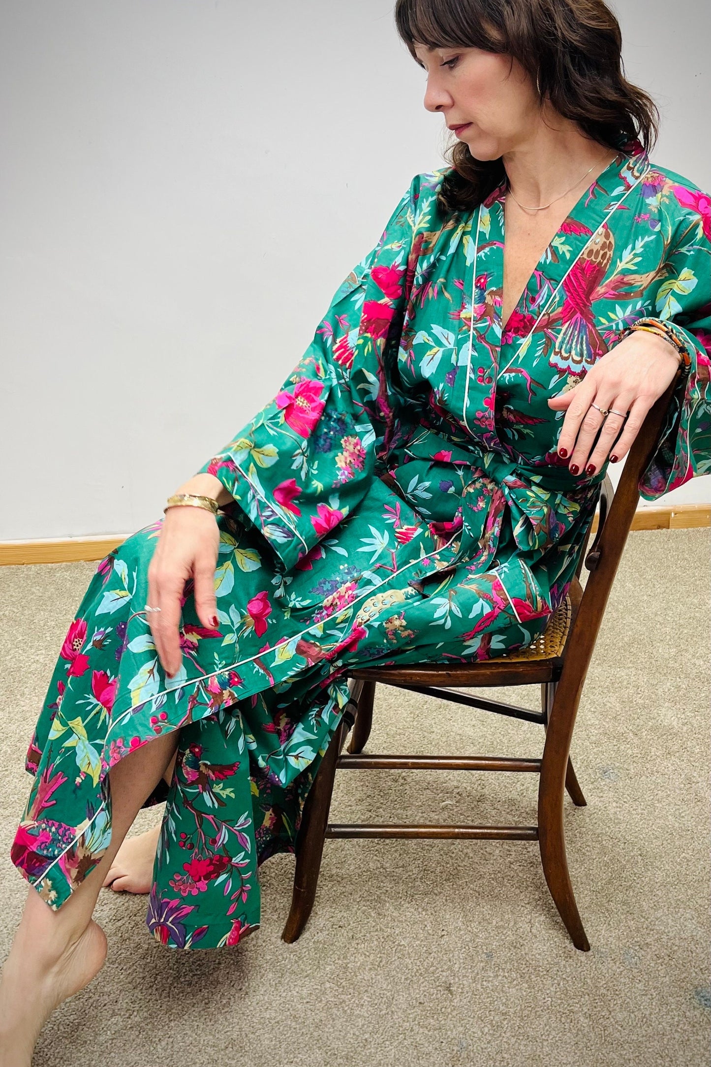 Kimono Robe, Dressing Gown Women, Brides Robe, Womens Dressing Gown, Cotton Dressing Gown, Plus Kimono, Tropical Green Kimono Robe,