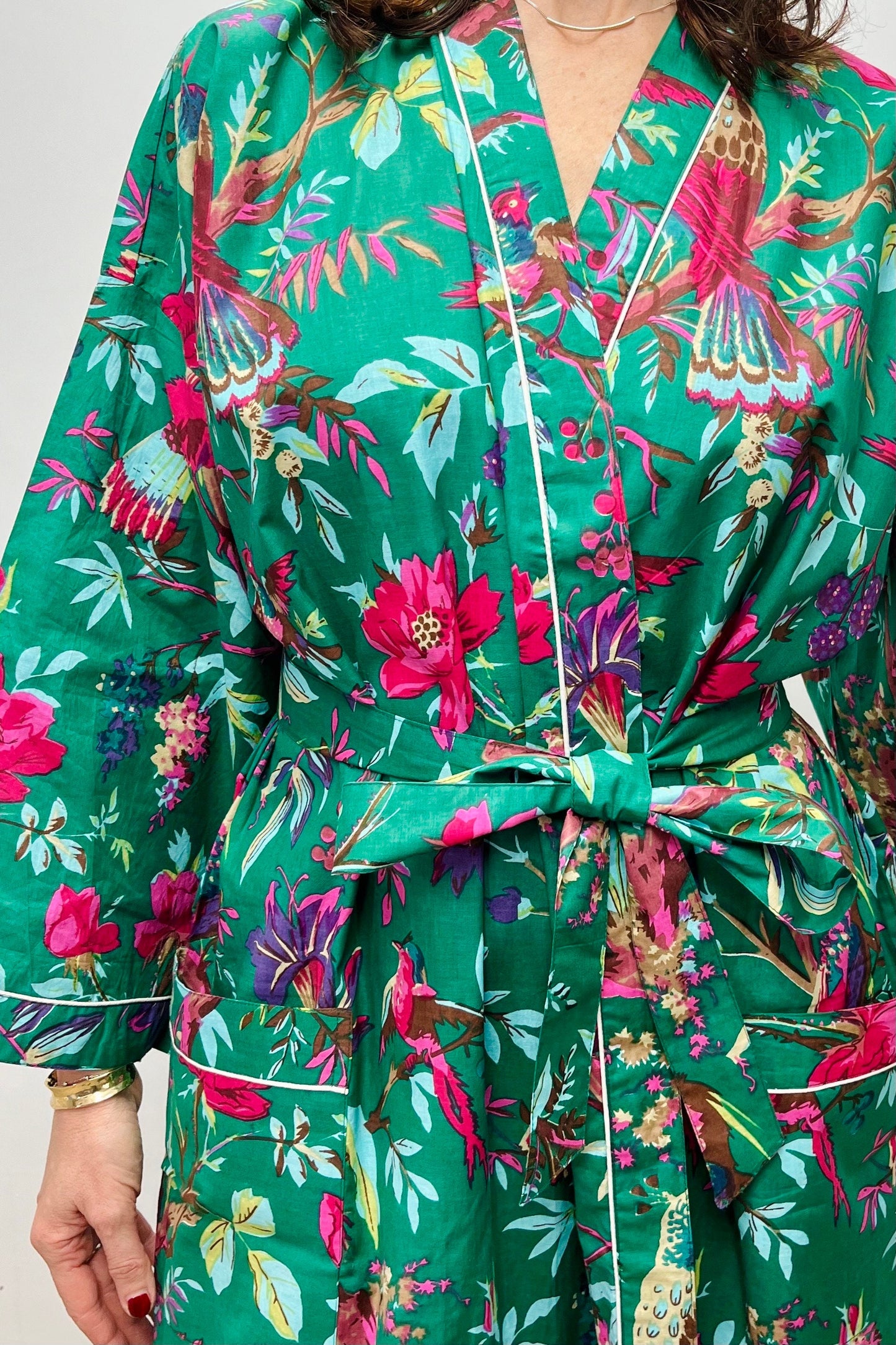 Kimono Robe, Dressing Gown Women, Brides Robe, Womens Dressing Gown, Cotton Dressing Gown, Plus Kimono, Tropical Green Kimono Robe,