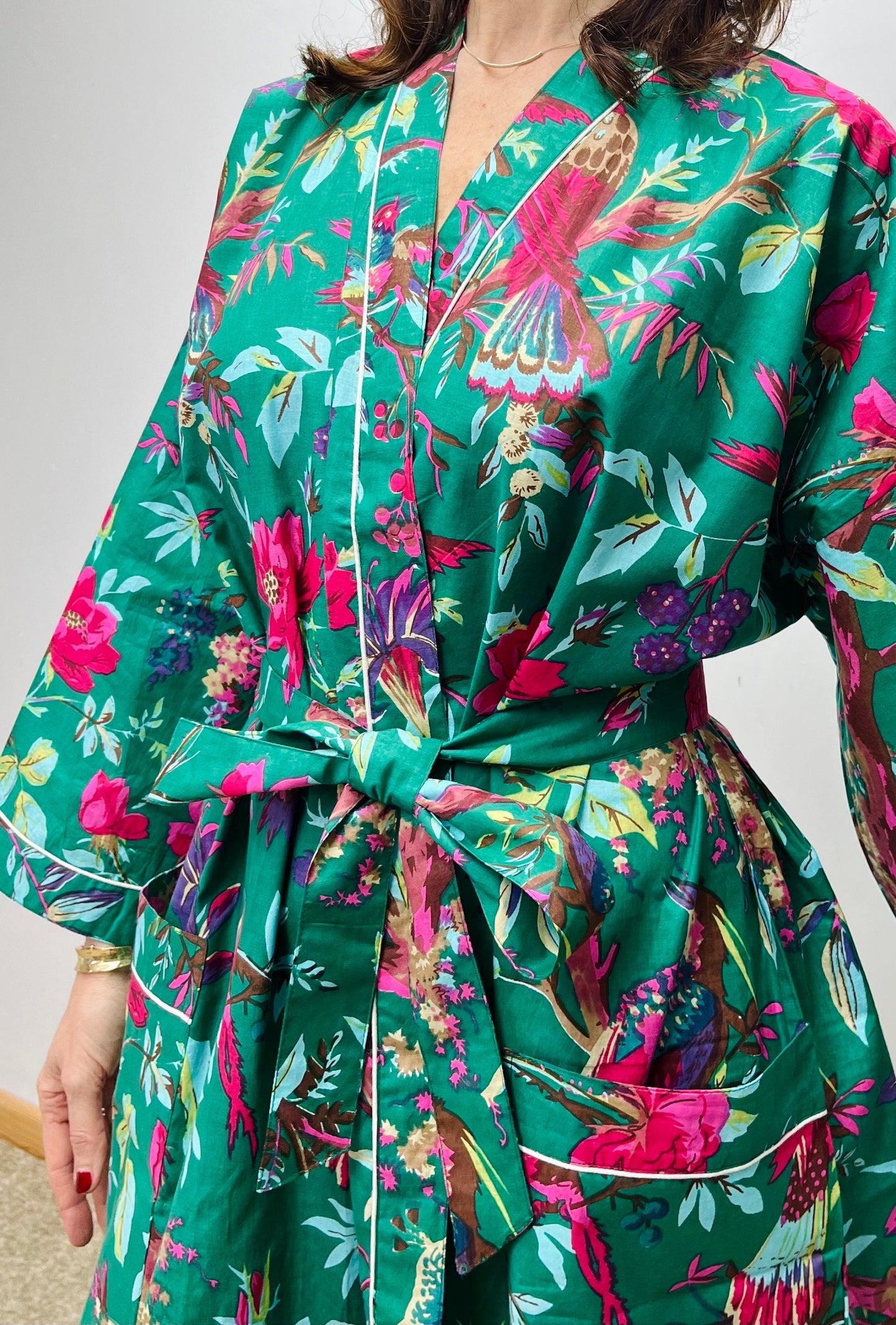 Kimono Robe, Dressing Gown Women, Brides Robe, Womens Dressing Gown, Cotton Dressing Gown, Plus Kimono, Tropical Green Kimono Robe,