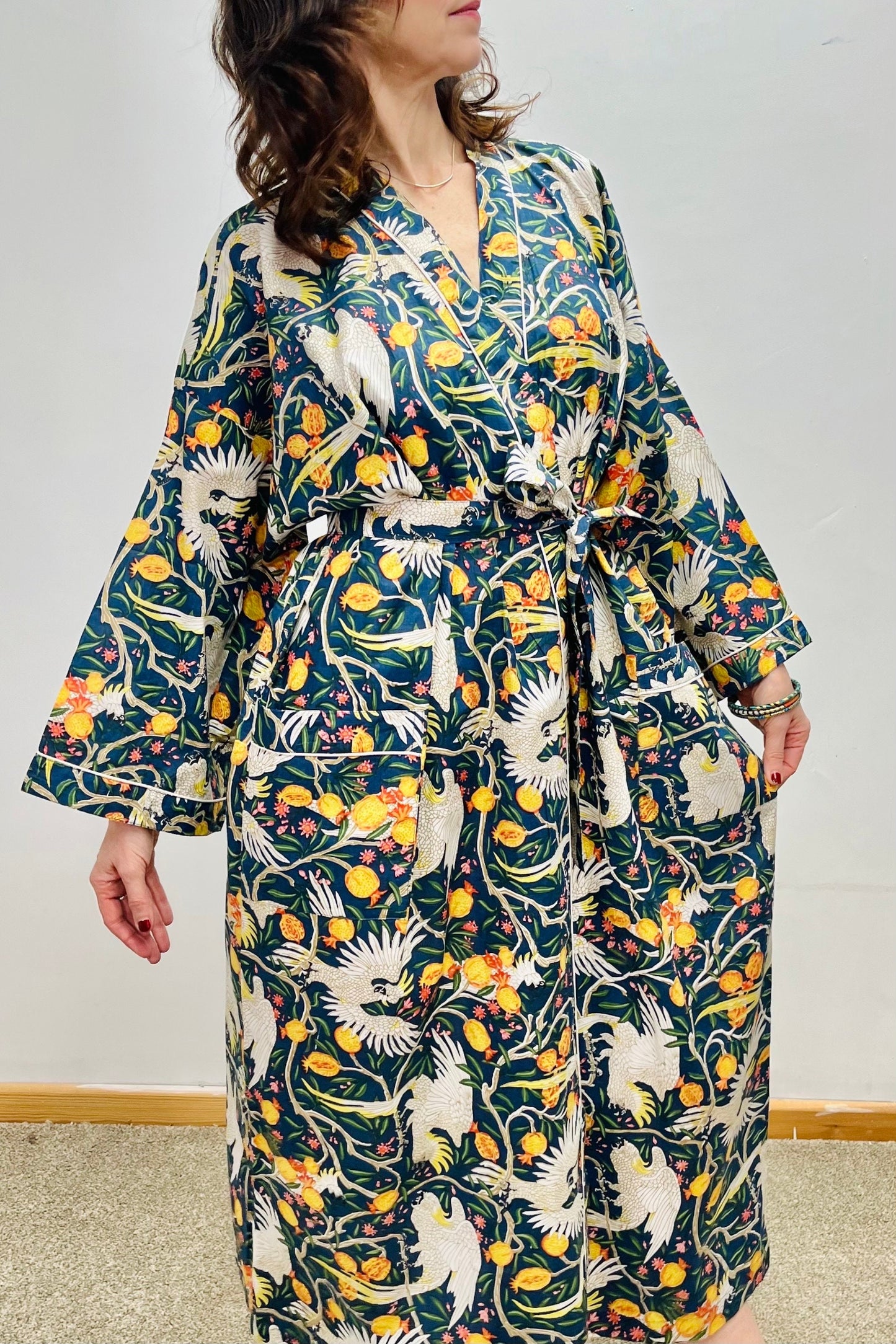 Kimono Robe, Dressing Gown Women, Brides Robe, Womens Dressing Gown, Cotton Dressing Gown, Plus Kimono, Blue Kimono Robe, Blue Cranes