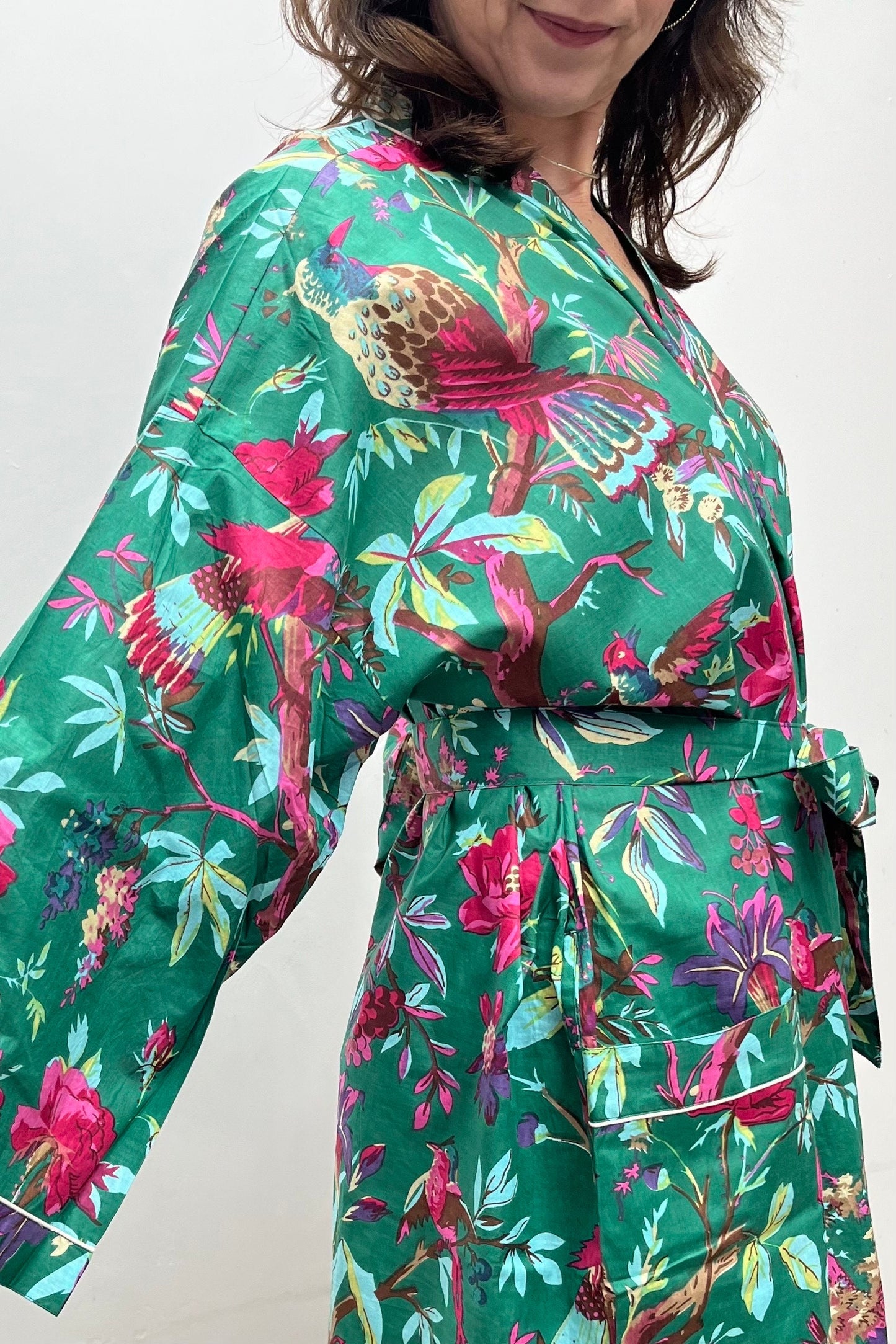 Kimono Robe, Dressing Gown Women, Brides Robe, Womens Dressing Gown, Cotton Dressing Gown, Plus Kimono, Tropical Green Kimono Robe,