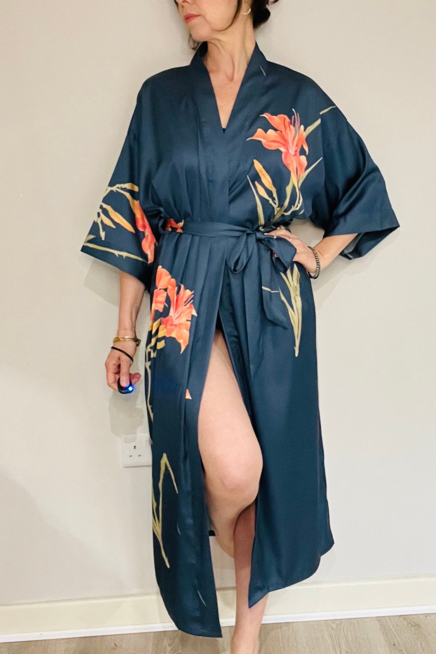 Kimono Robe, Japanese Dressing Gown, Luxury Satin Robe, Bridesmaid Robe, Womens Dressing Gown, Dressing Gown, Summer Robe, Teal Blue