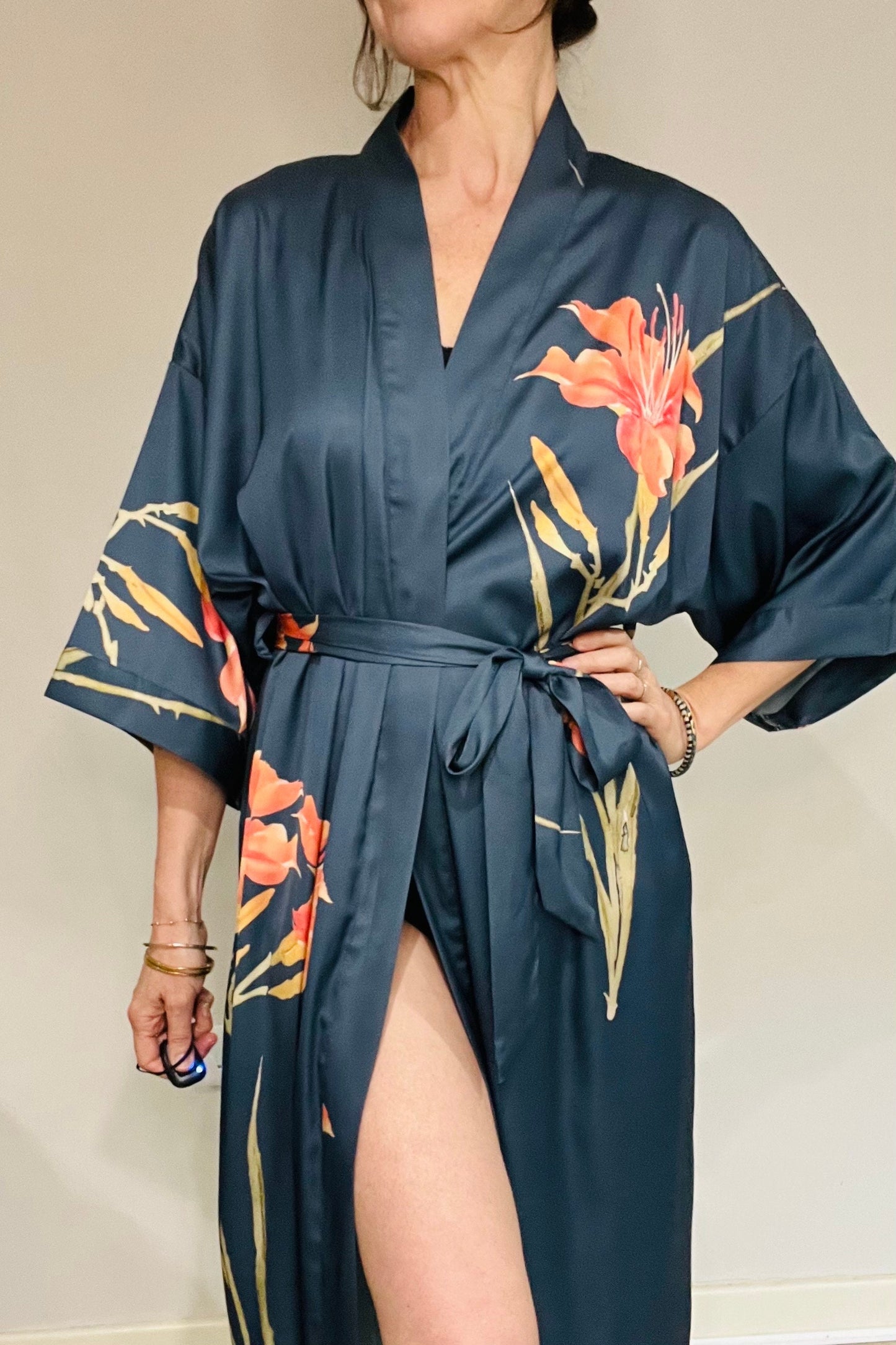 Kimono Robe, Japanese Dressing Gown, Luxury Satin Robe, Bridesmaid Robe, Womens Dressing Gown, Dressing Gown, Summer Robe, Teal Blue