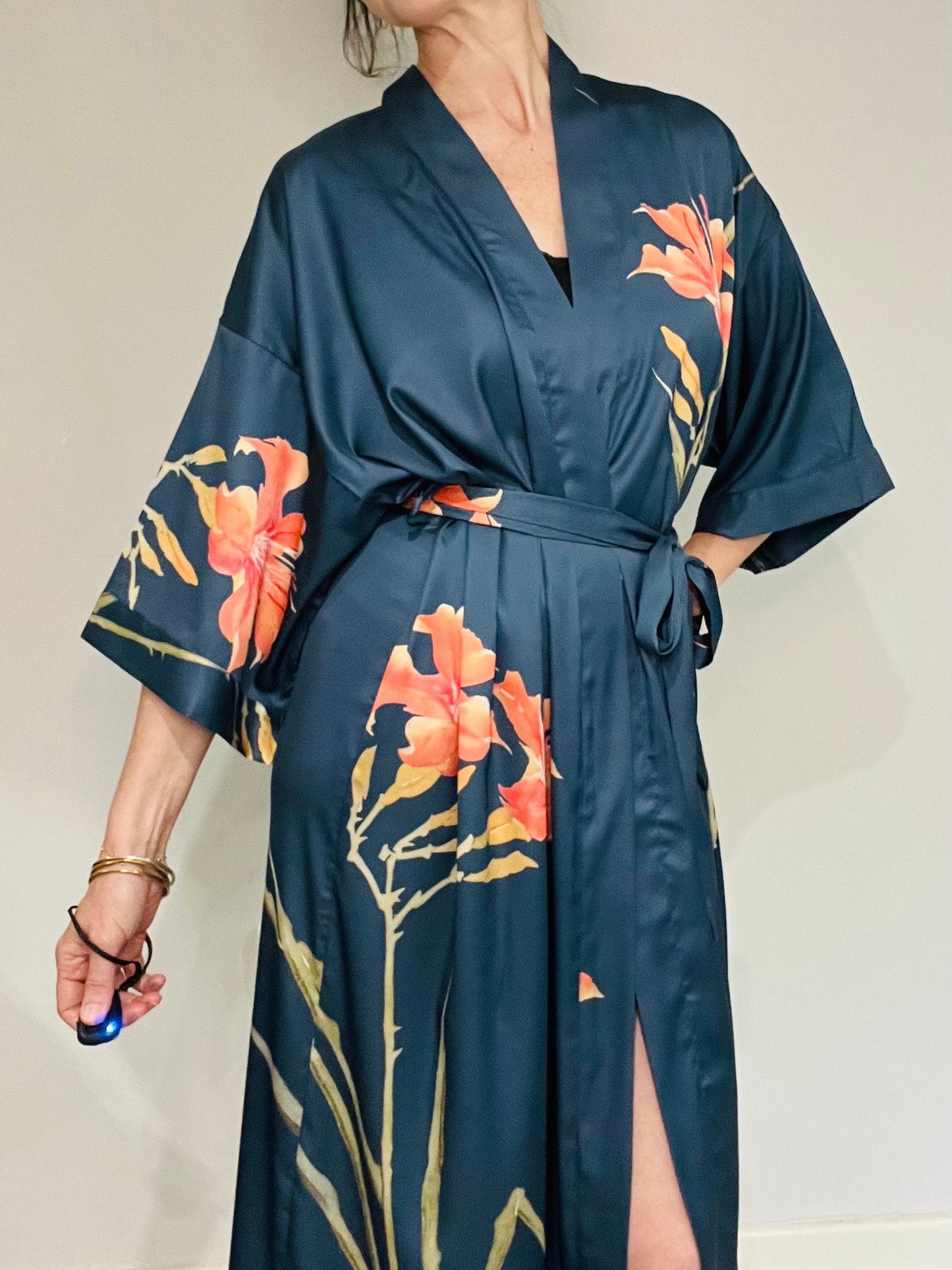 Kimono Robe, Japanese Dressing Gown, Luxury Satin Robe, Bridesmaid Robe, Womens Dressing Gown, Dressing Gown, Summer Robe, Teal Blue