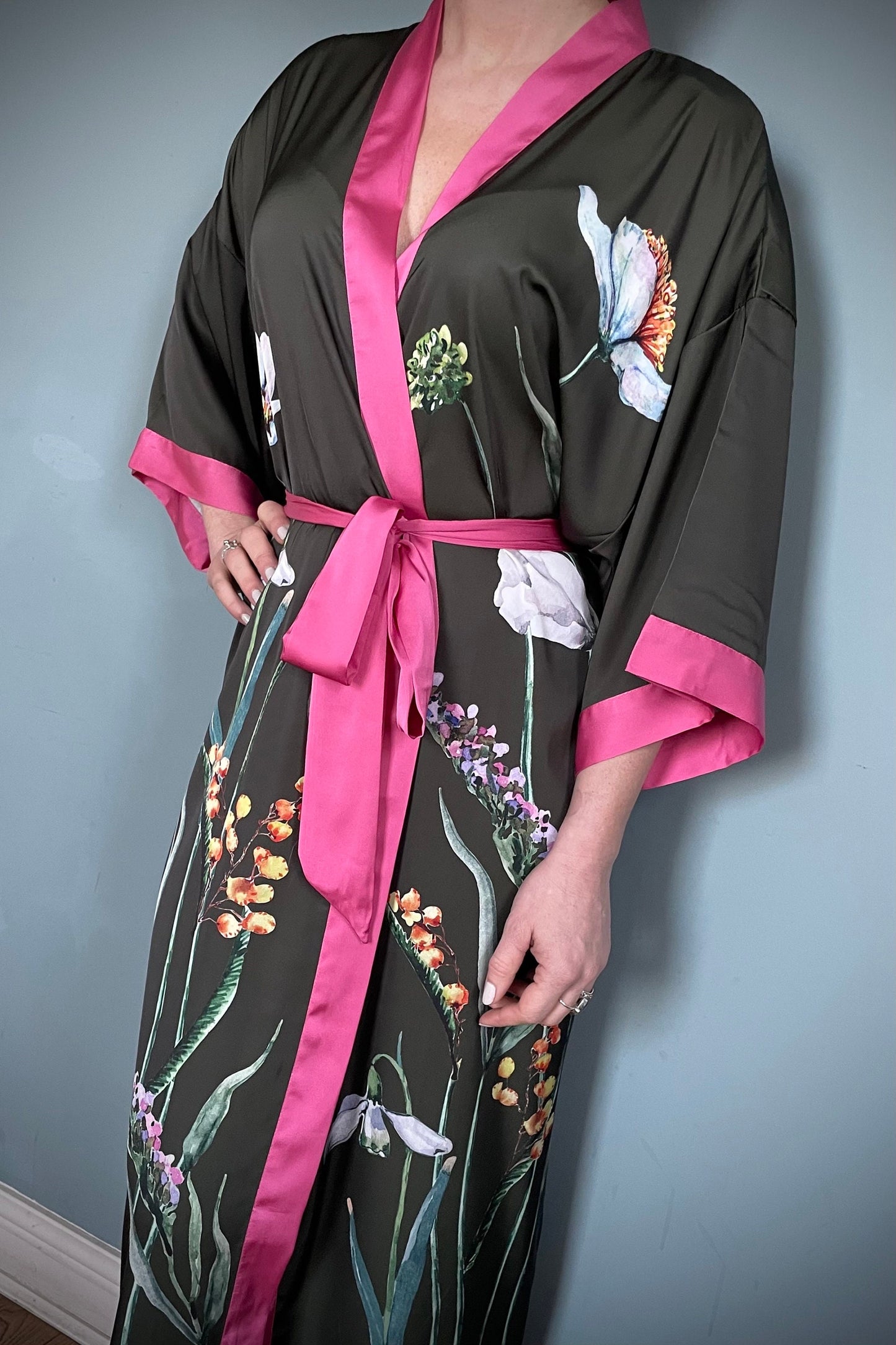 Kimono Robe, Japanese Dressing Gown, Luxury Satin Robe, Bridesmaid Robe, Womens Dressing Gown, Dressing Gown, Summer Robe, Olive Green