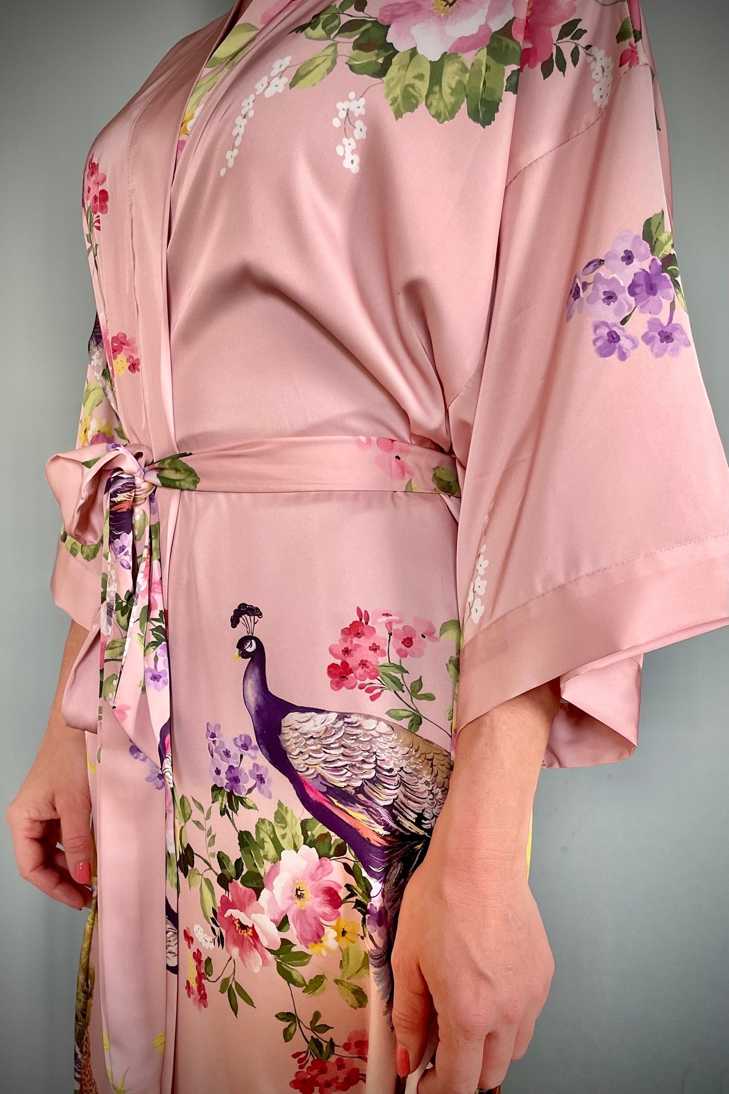 Kimono Robe, Womens Dressing Gown, Luxury Satin Robe, Bridesmaid Robe, Womens Dressing Gown, Dressing Gown, Peacock Robe, Pink Kimono Robe