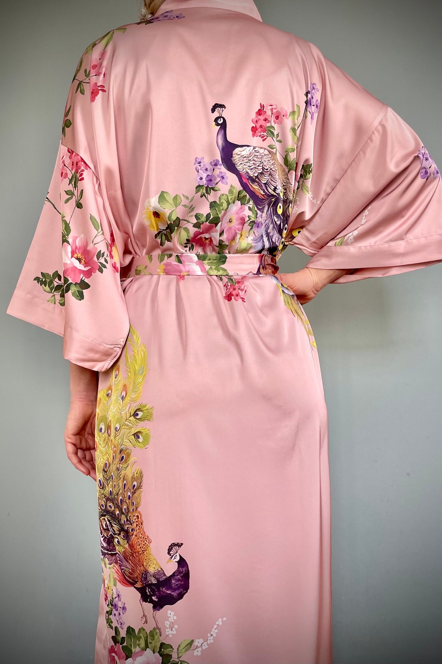 Kimono Robe, Womens Dressing Gown, Luxury Satin Robe, Bridesmaid Robe, Womens Dressing Gown, Dressing Gown, Peacock Robe, Pink Kimono Robe