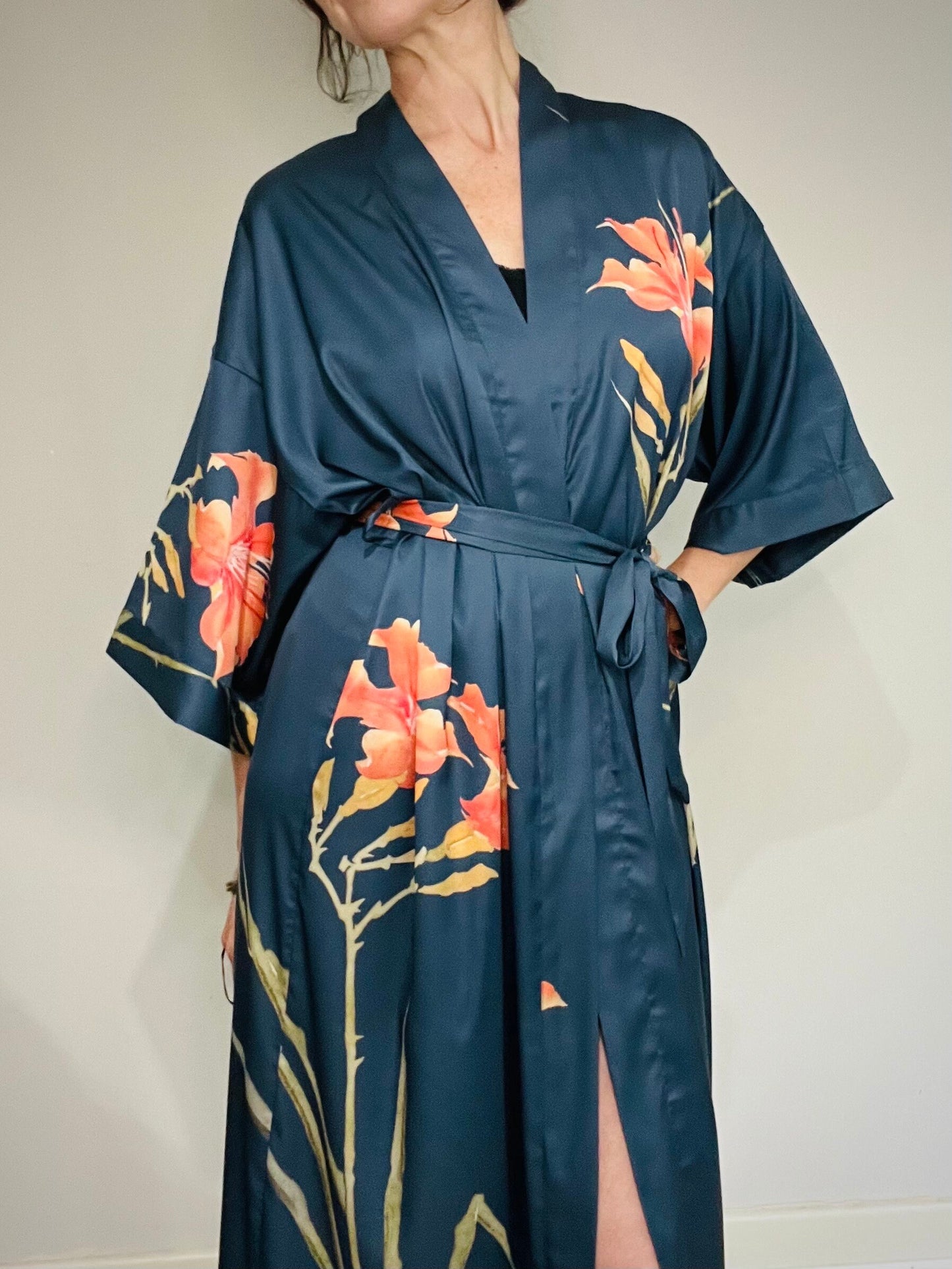 Kimono Robe, Japanese Dressing Gown, Luxury Satin Robe, Bridesmaid Robe, Womens Dressing Gown, Dressing Gown, Summer Robe, Teal Blue