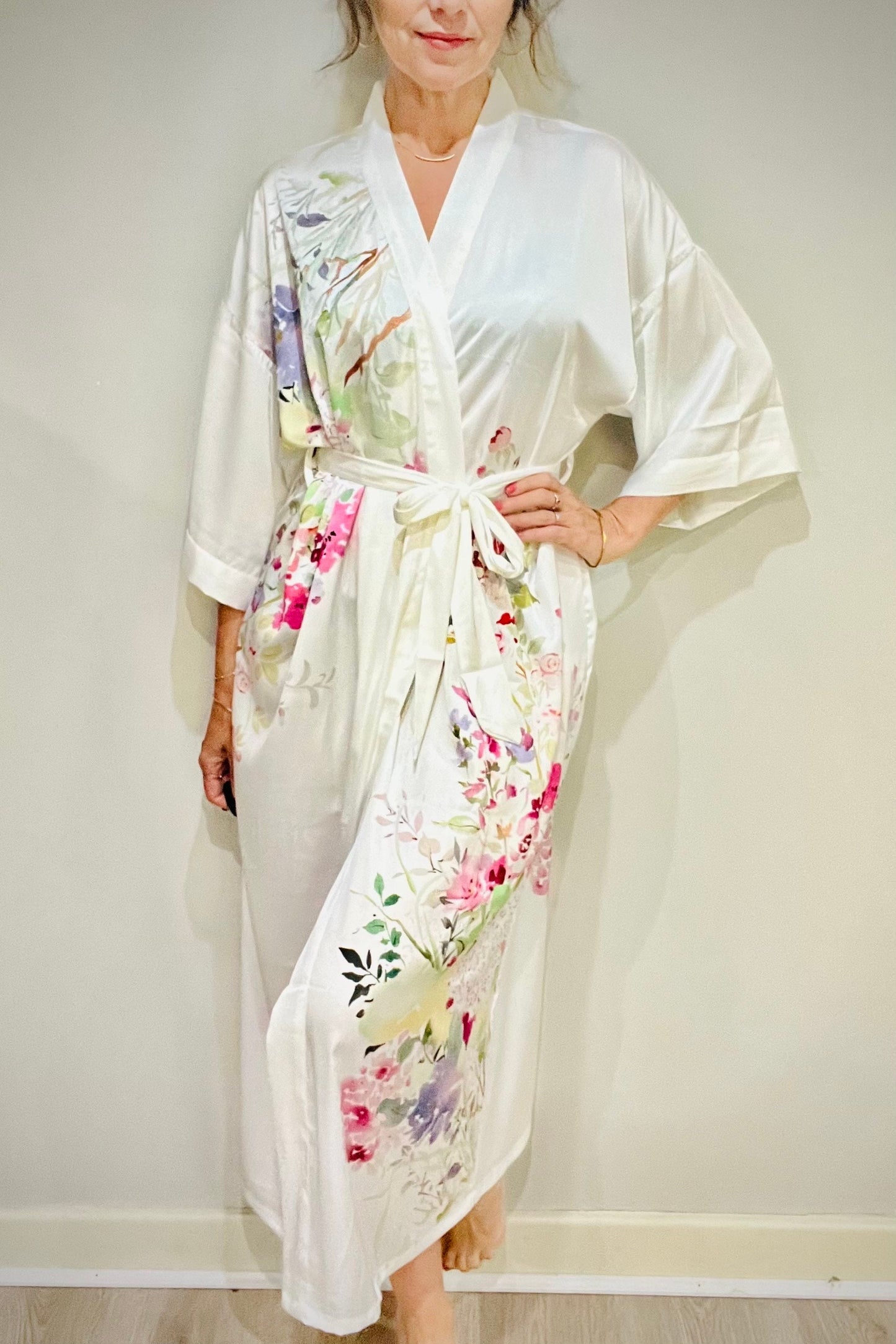 Kimono Robe, Japanese Dressing Gown, Luxury Satin Robe, Bridesmaid Robe, Womens Dressing Gown, Dressing Gown, Summer Robe, Plus Kimono,
