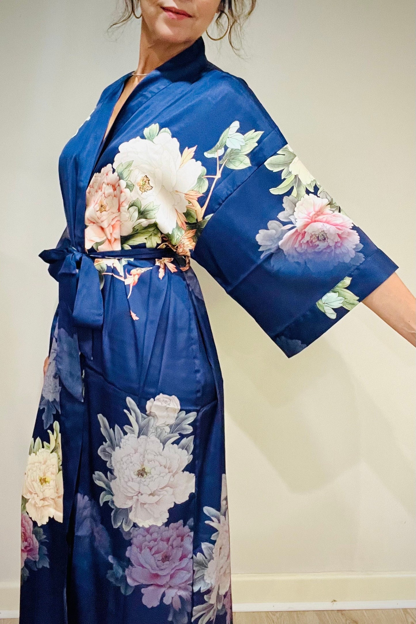 Kimono Robe, Japanese Dressing Gown, Luxury Satin Robe, Bridesmaid Robe, Womens Dressing Gown, Dressing Gown, Summer Robe, Plus Kimono, Blue