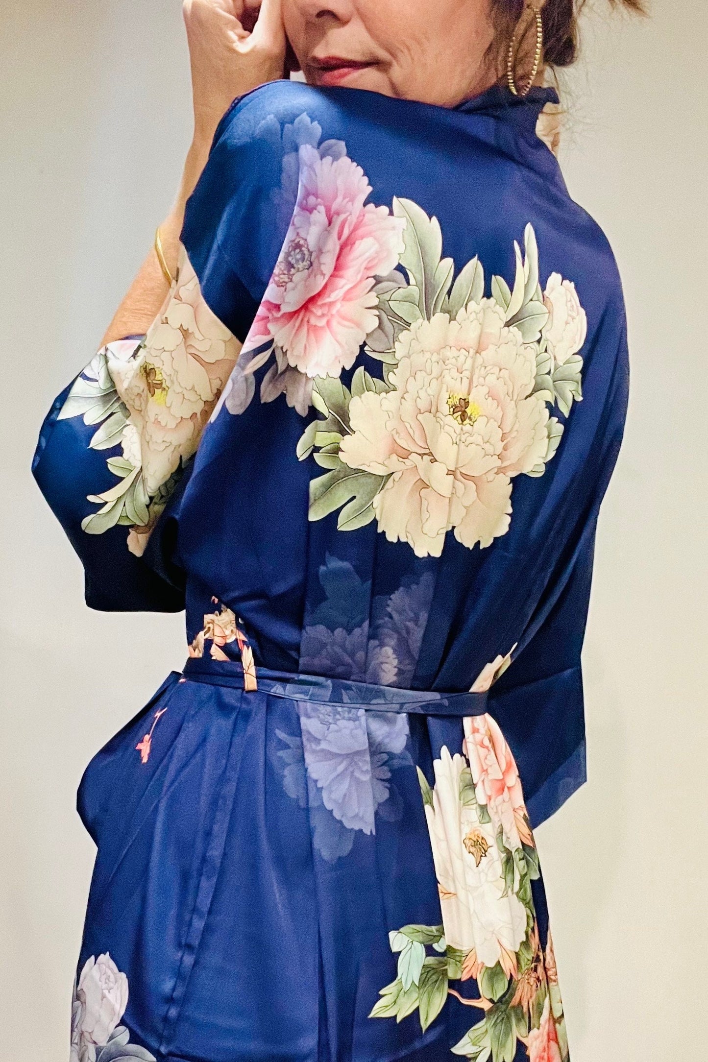 Kimono Robe, Japanese Dressing Gown, Luxury Satin Robe, Bridesmaid Robe, Womens Dressing Gown, Dressing Gown, Summer Robe, Plus Kimono, Blue