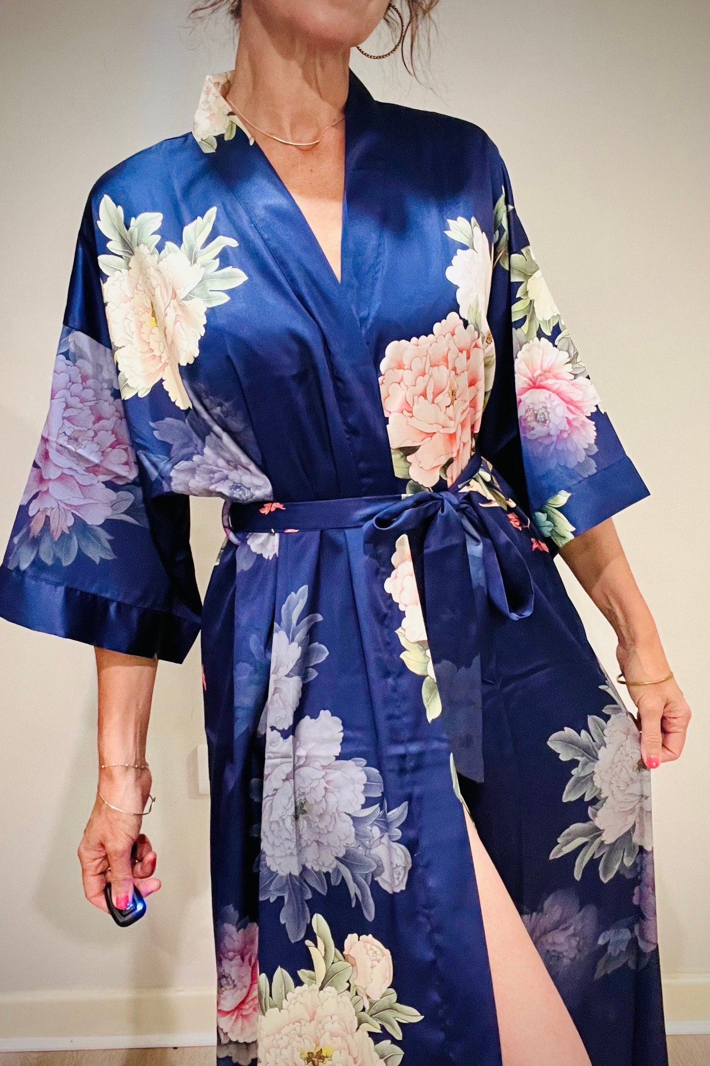 Kimono Robe, Japanese Dressing Gown, Luxury Satin Robe, Bridesmaid Robe, Womens Dressing Gown, Dressing Gown, Summer Robe, Plus Kimono, Blue