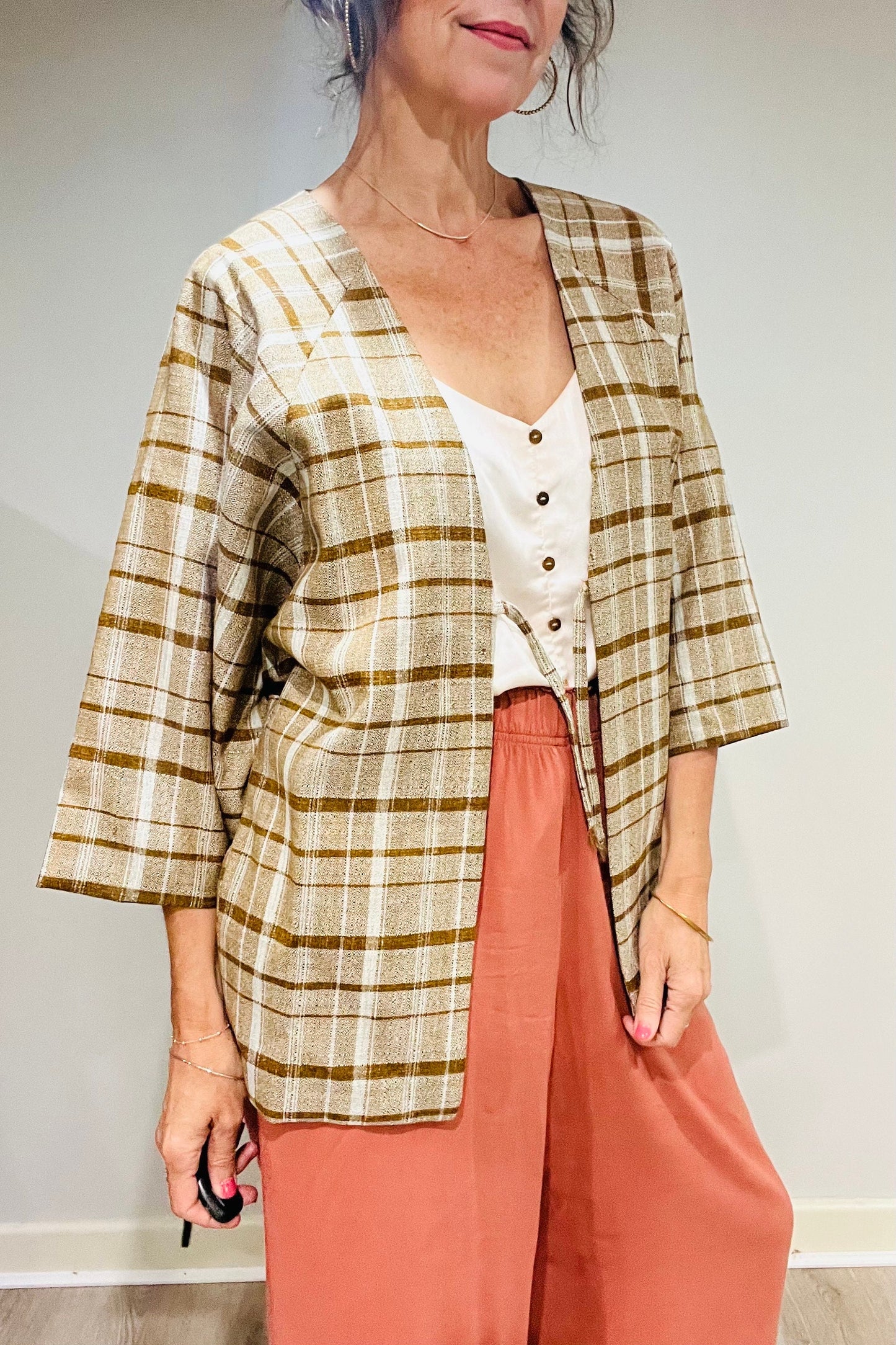 Kimono Jacket, Vintage Kimono Robe, Women’s Kimono jacket, Plaid Hoari Jacket, kimono Top, Japanese Coat, Oriental Robe, Vintage Jacket
