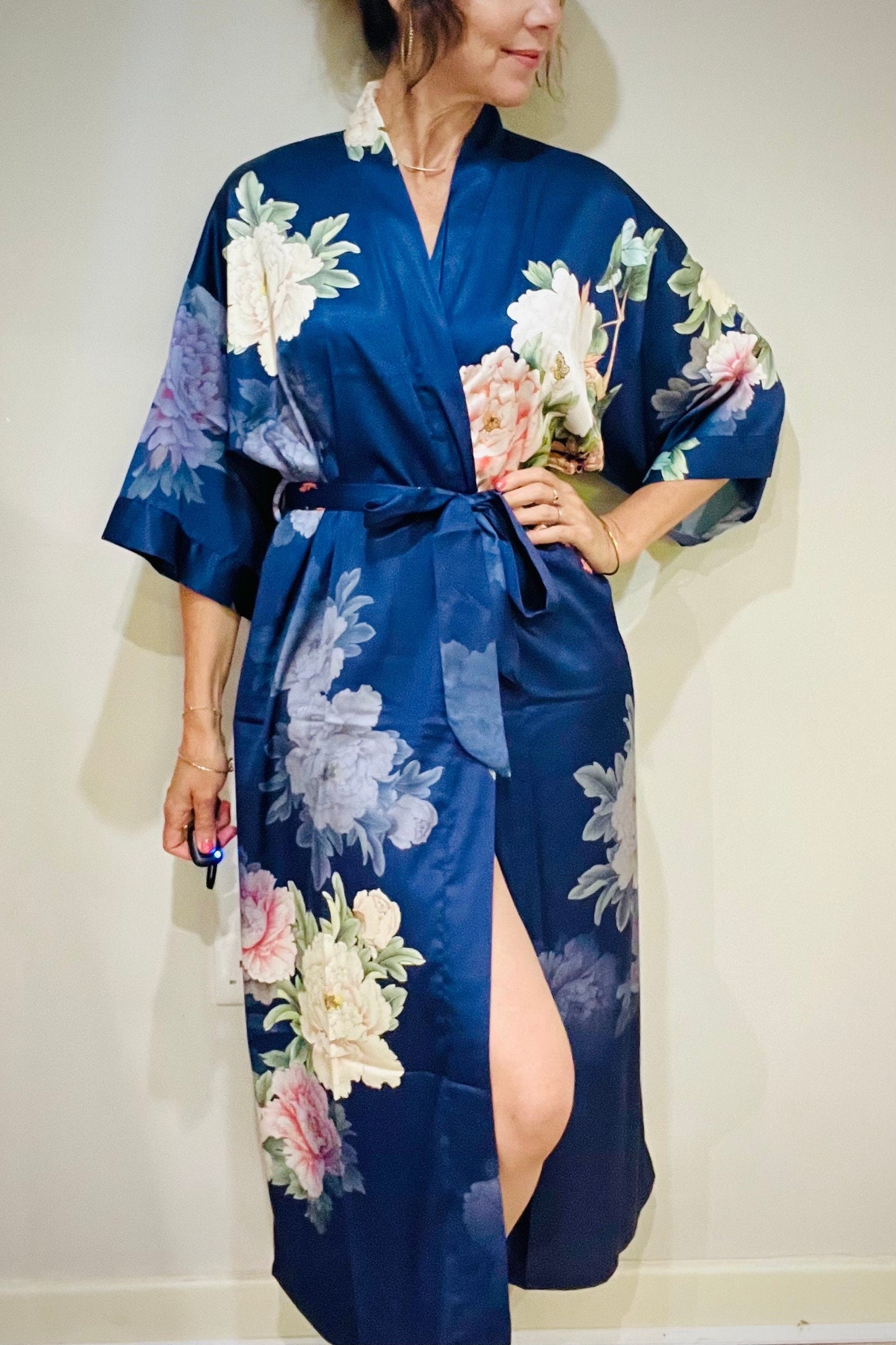 Kimono Robe, Japanese Dressing Gown, Luxury Satin Robe, Bridesmaid Robe, Womens Dressing Gown, Dressing Gown, Summer Robe, Plus Kimono, Blue