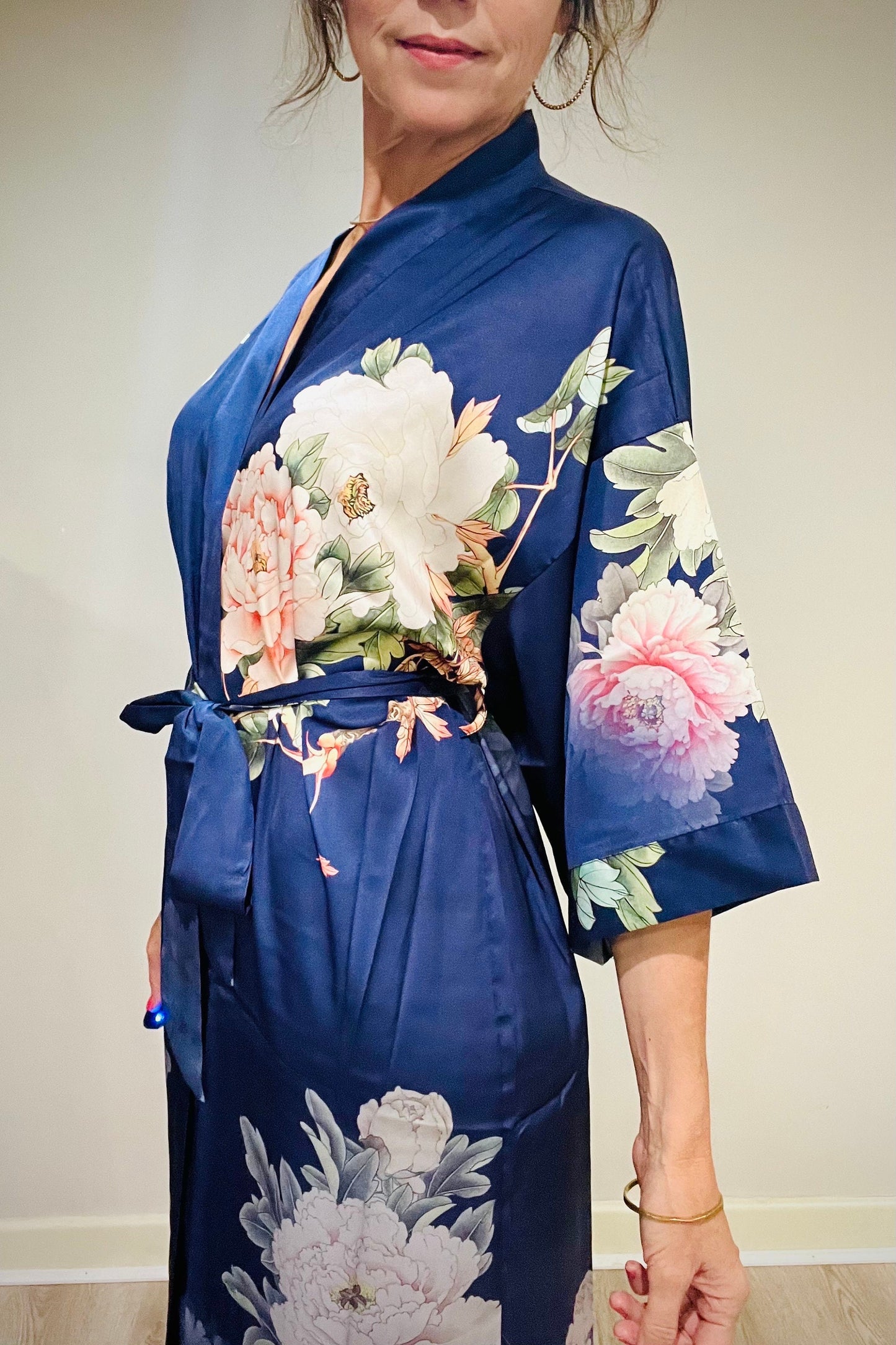 Kimono Robe, Japanese Dressing Gown, Luxury Satin Robe, Bridesmaid Robe, Womens Dressing Gown, Dressing Gown, Summer Robe, Plus Kimono, Blue