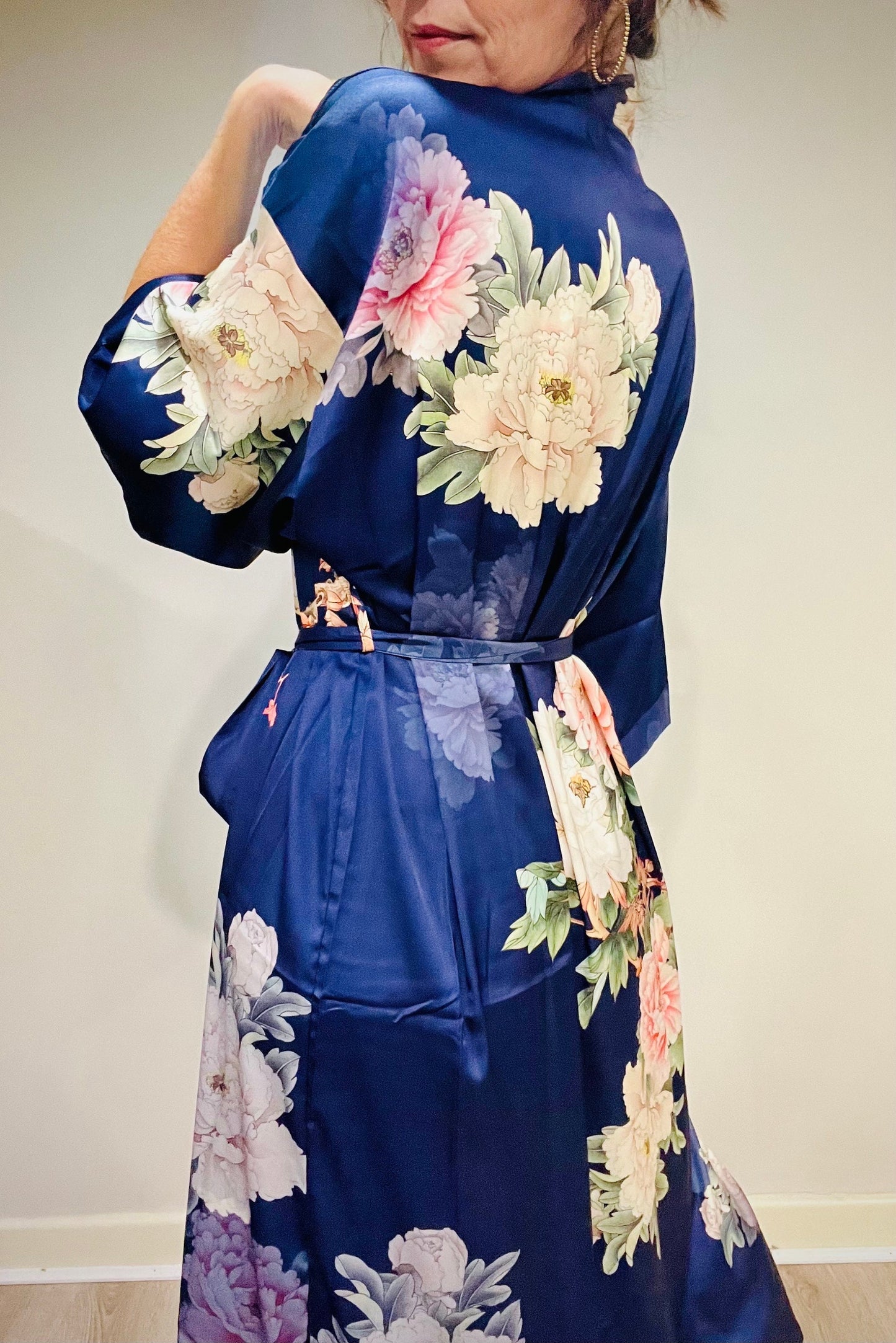 Kimono Robe, Japanese Dressing Gown, Luxury Satin Robe, Bridesmaid Robe, Womens Dressing Gown, Dressing Gown, Summer Robe, Plus Kimono, Blue