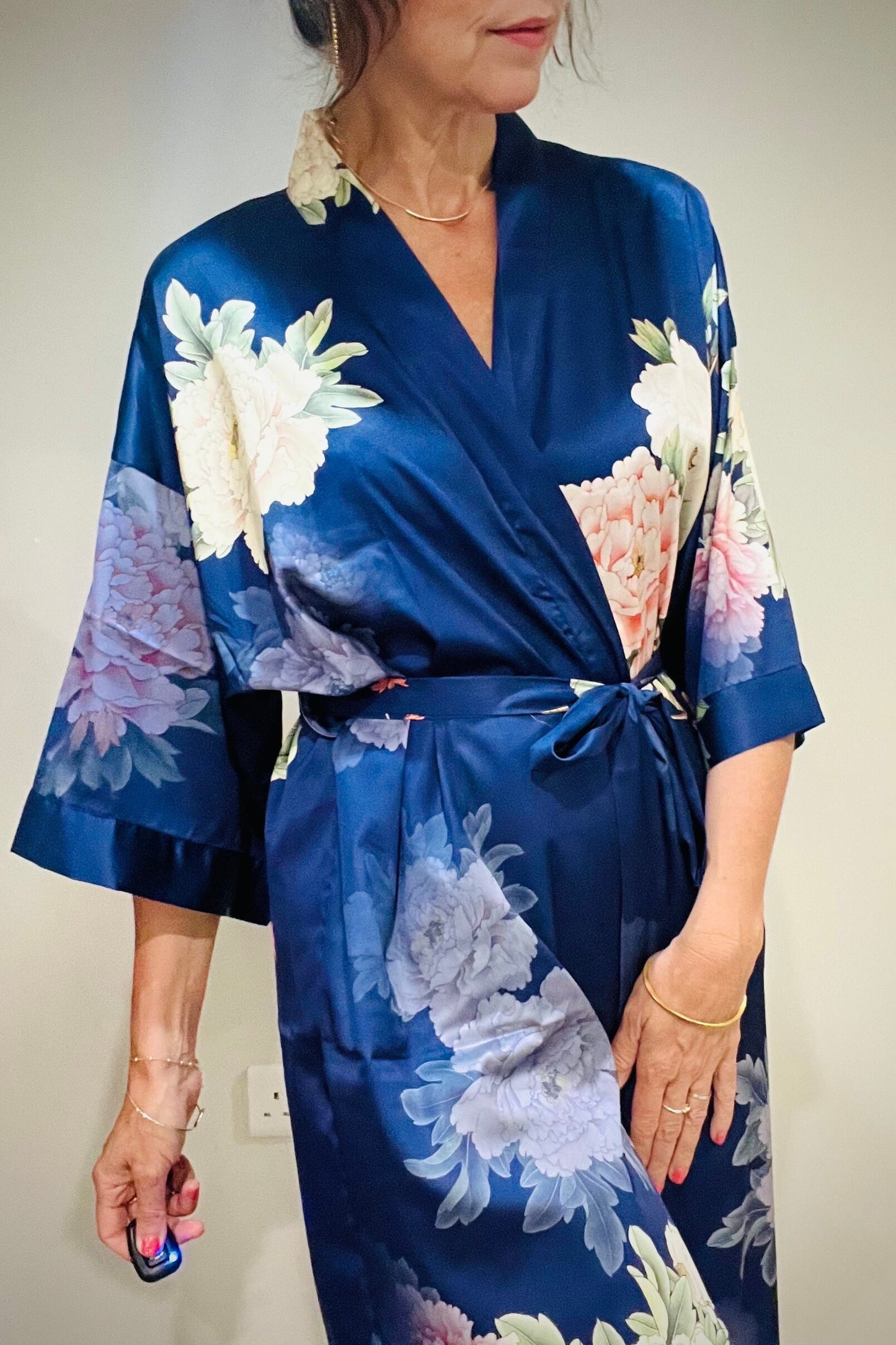 Kimono Robe, Japanese Dressing Gown, Luxury Satin Robe, Bridesmaid Robe, Womens Dressing Gown, Dressing Gown, Summer Robe, Plus Kimono, Blue