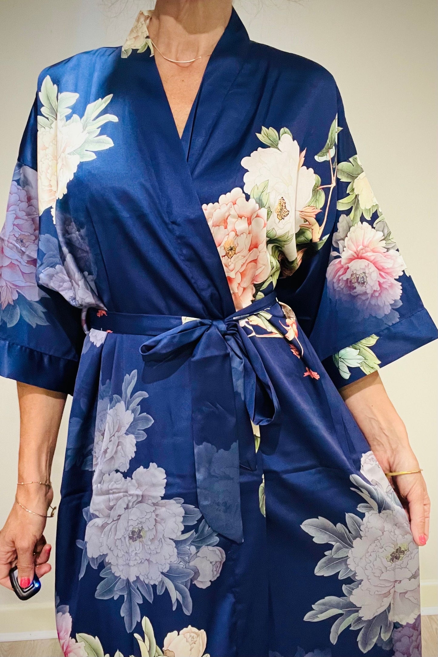 Kimono Robe, Japanese Dressing Gown, Luxury Satin Robe, Bridesmaid Robe, Womens Dressing Gown, Dressing Gown, Summer Robe, Plus Kimono, Blue