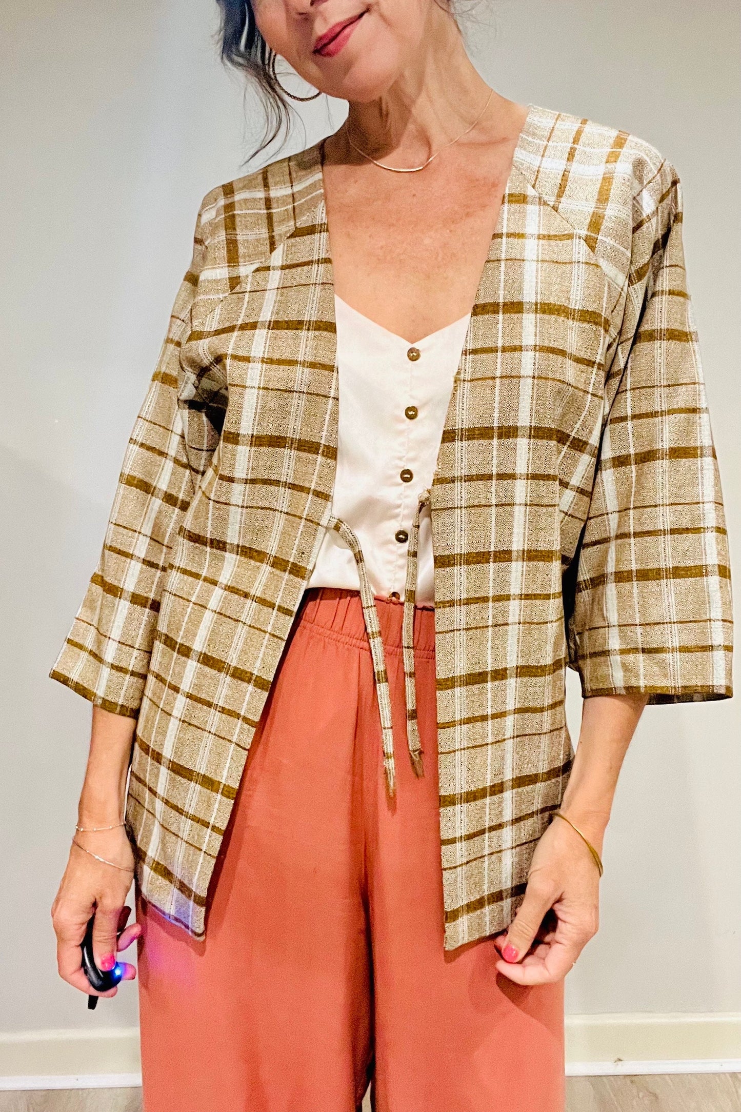Kimono Jacket, Vintage Kimono Robe, Women’s Kimono jacket, Plaid Hoari Jacket, kimono Top, Japanese Coat, Oriental Robe, Vintage Jacket