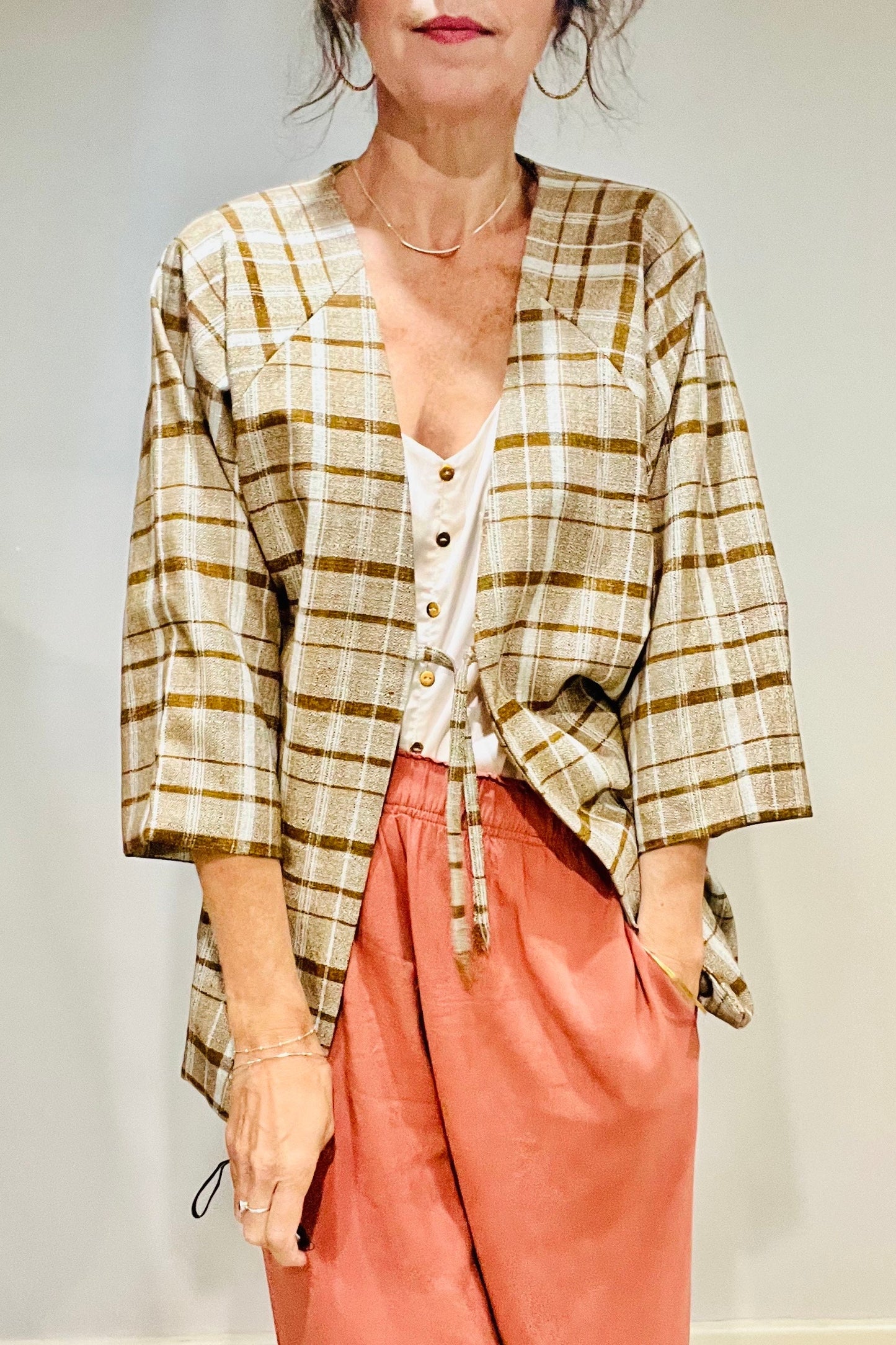 Kimono Jacket, Vintage Kimono Robe, Women’s Kimono jacket, Plaid Hoari Jacket, kimono Top, Japanese Coat, Oriental Robe, Vintage Jacket