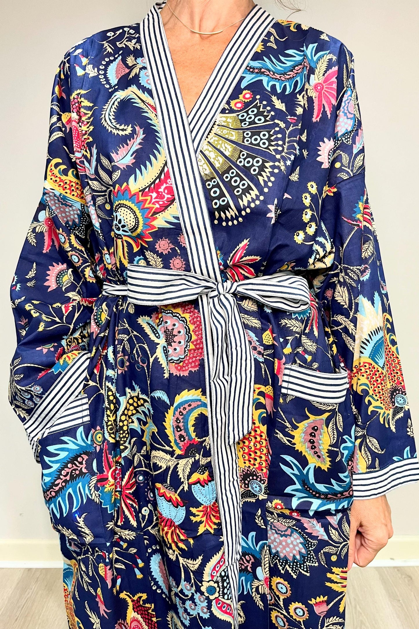 Elegant Cotton Kimono Robe | Floral Japanese Style Dressing Gown | Lightweight Women's Bathrobe | Plus Size Wear | Wedding Getting Ready