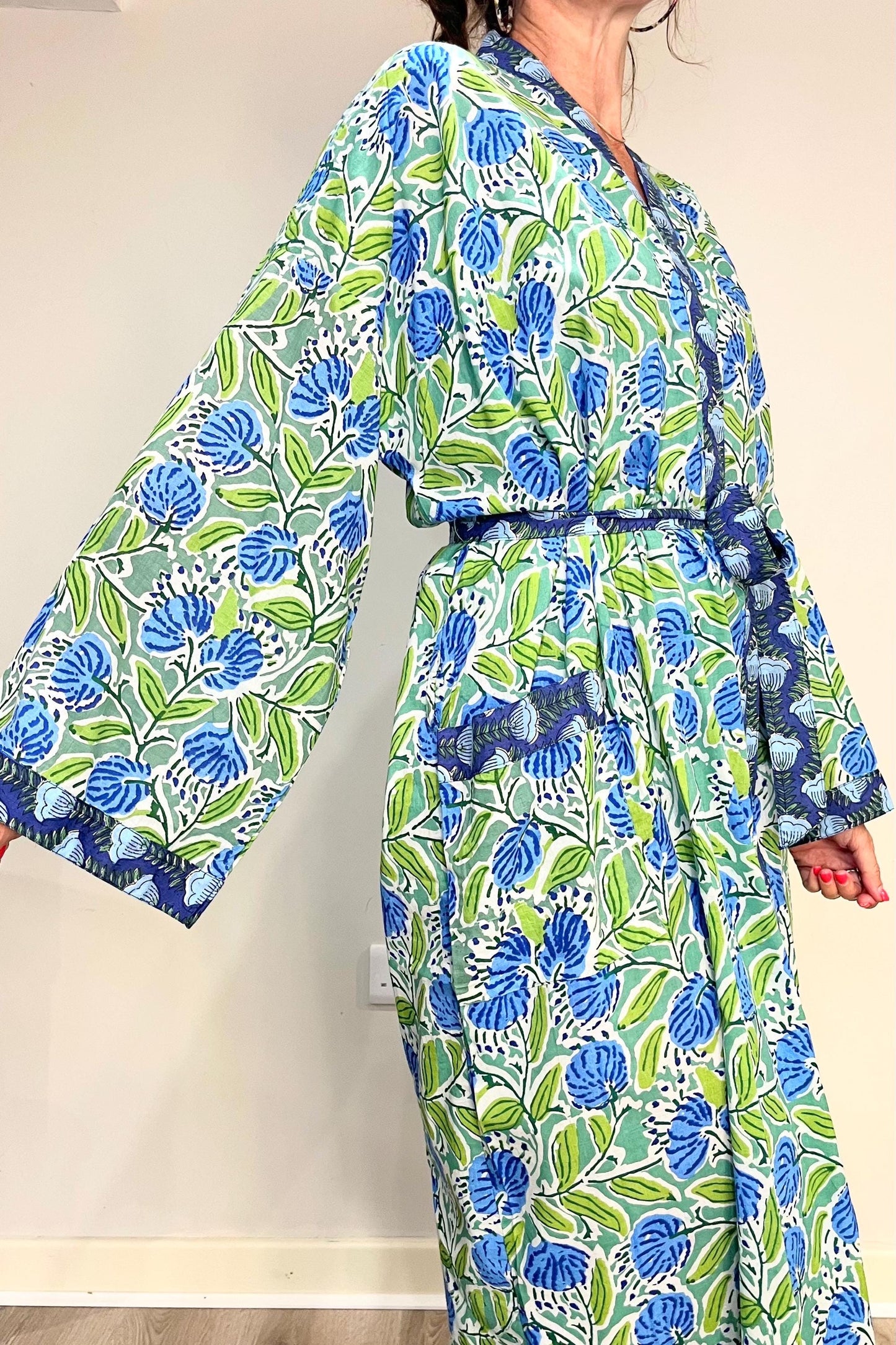 Kimono Robe, Dressing Gown Women, Brides Robe, Womens Dressing Gown, Cotton Dressing Gown, Summer Robe, Green Kimono Robe, Beach Cover Up