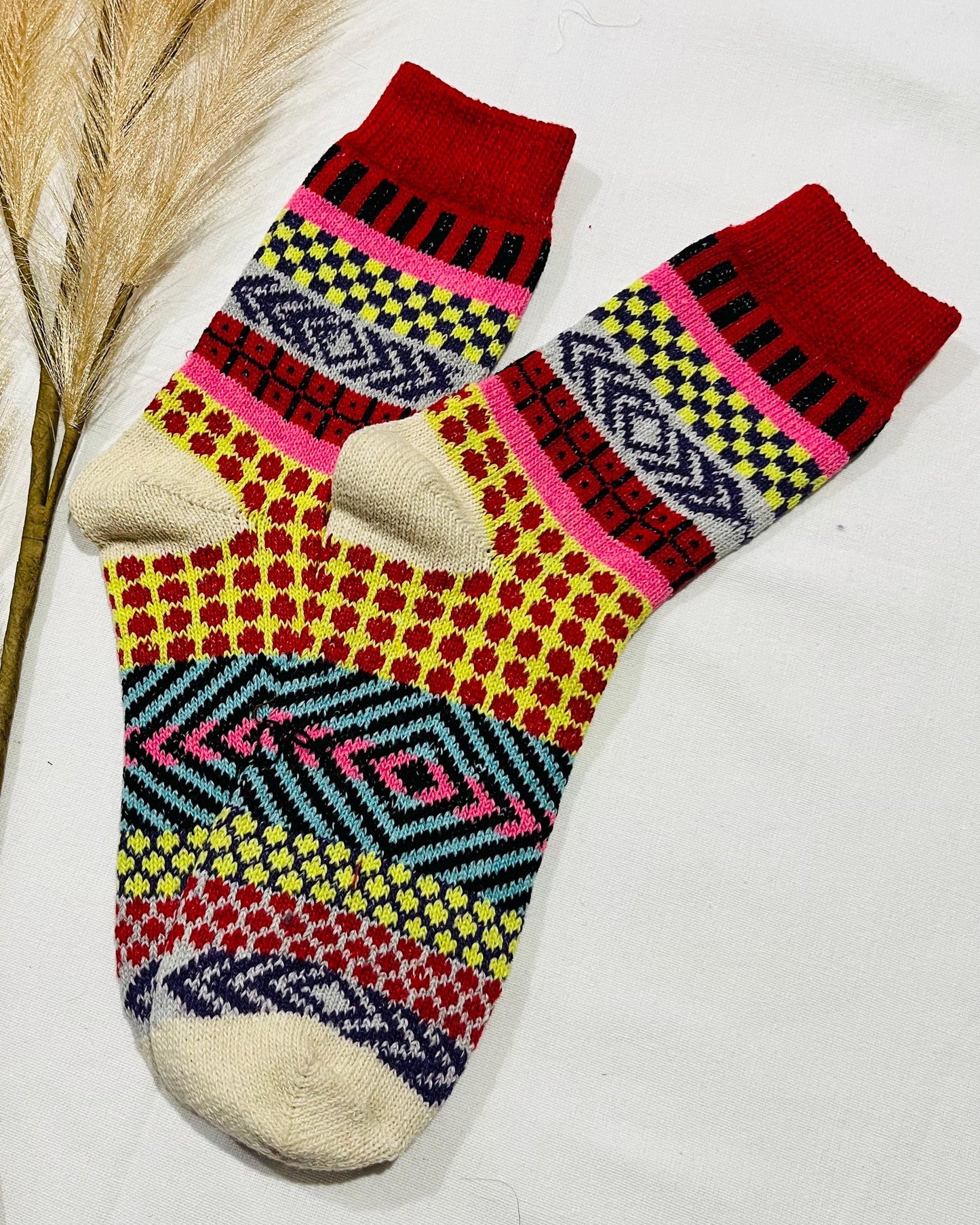 2 x Pairs Wool Socks for Her, Walking Socks, Funny Socks for her, Warm Woolen Socks for Women, Nordic Socks for her, Womens Walking Socks,