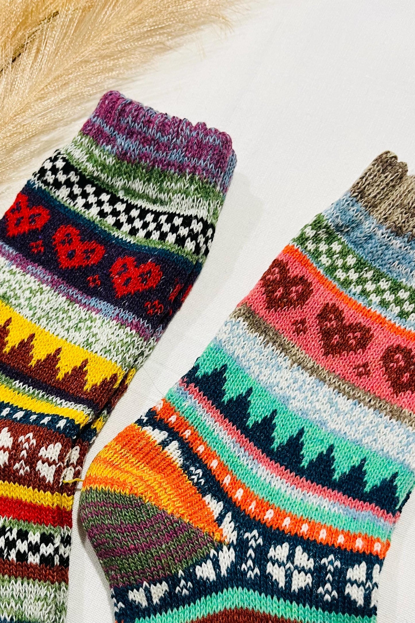 2 x Pairs Wool Socks for Her, Walking Socks, Funny Socks for her, Warm Woolen Socks for Women, Nordic Socks for her, Womens Walking Socks,