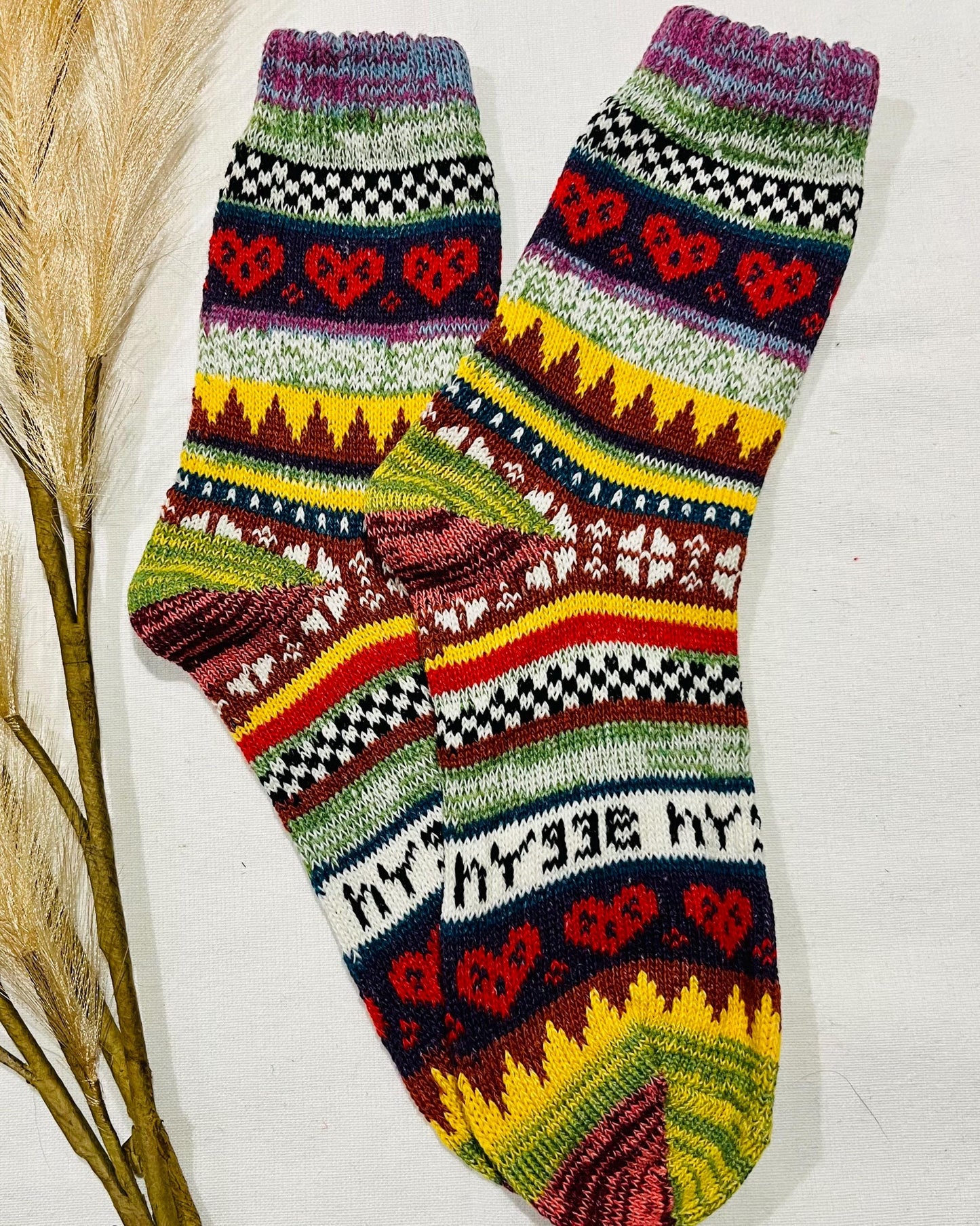 2 x Pairs Wool Socks for Her, Walking Socks, Funny Socks for her, Warm Woolen Socks for Women, Nordic Socks for her, Womens Walking Socks,