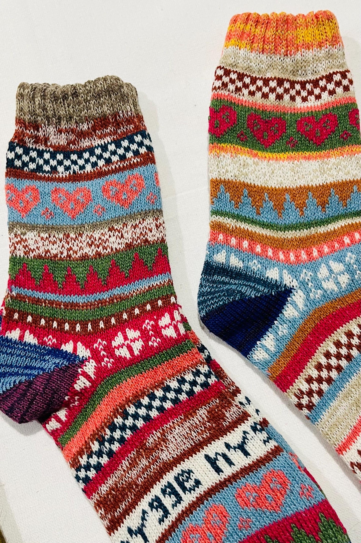 2 x Pairs Wool Socks for Her, Walking Socks, Funny Socks for her, Warm Woolen Socks for Women, Nordic Socks for her, Womens Walking Socks,