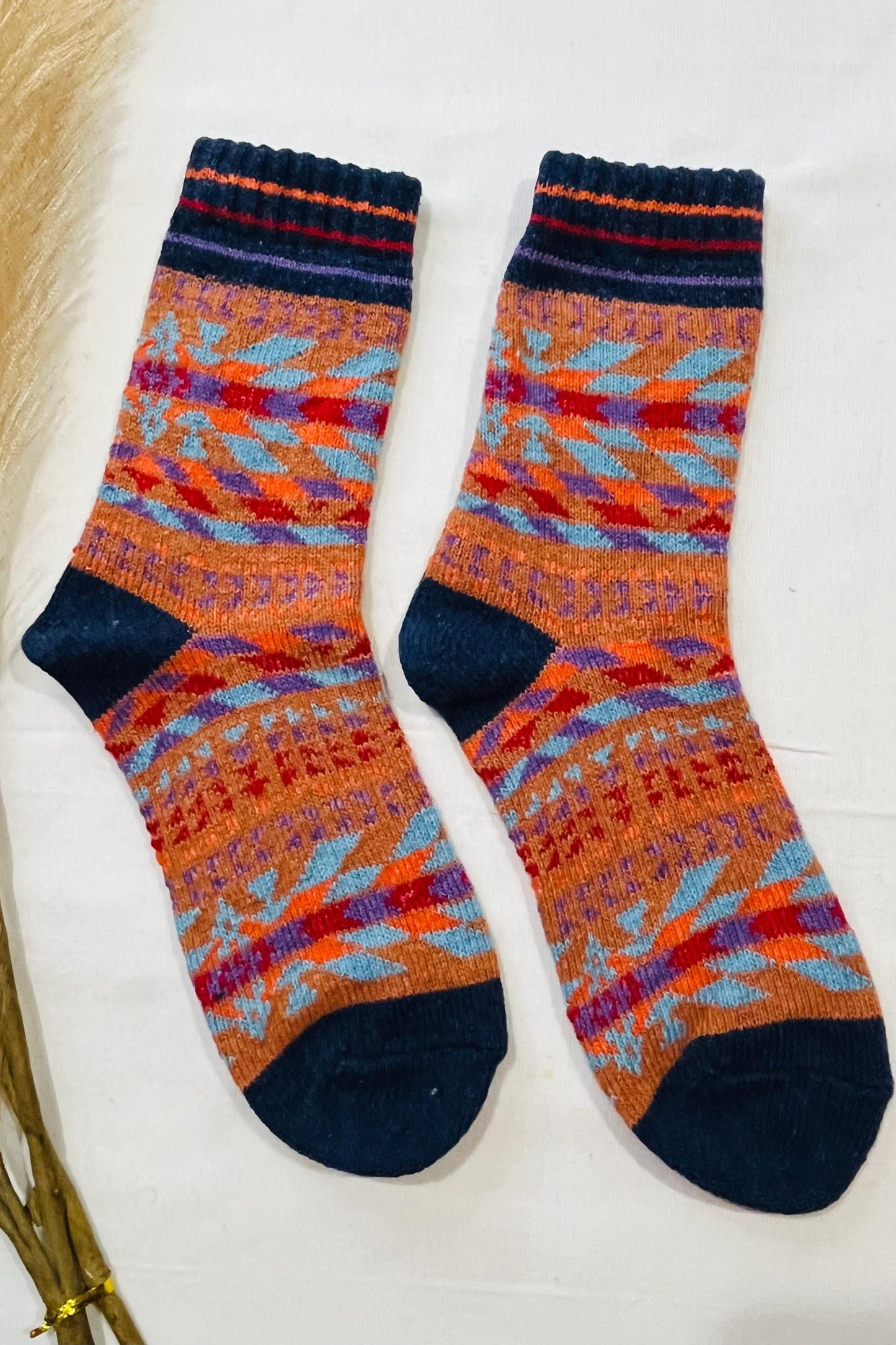 2 x Pairs Wool Socks for Her, Walking Socks, Funny Socks for her, Warm Woolen Socks for Women, Nordic Socks for her, Womens Walking Socks,