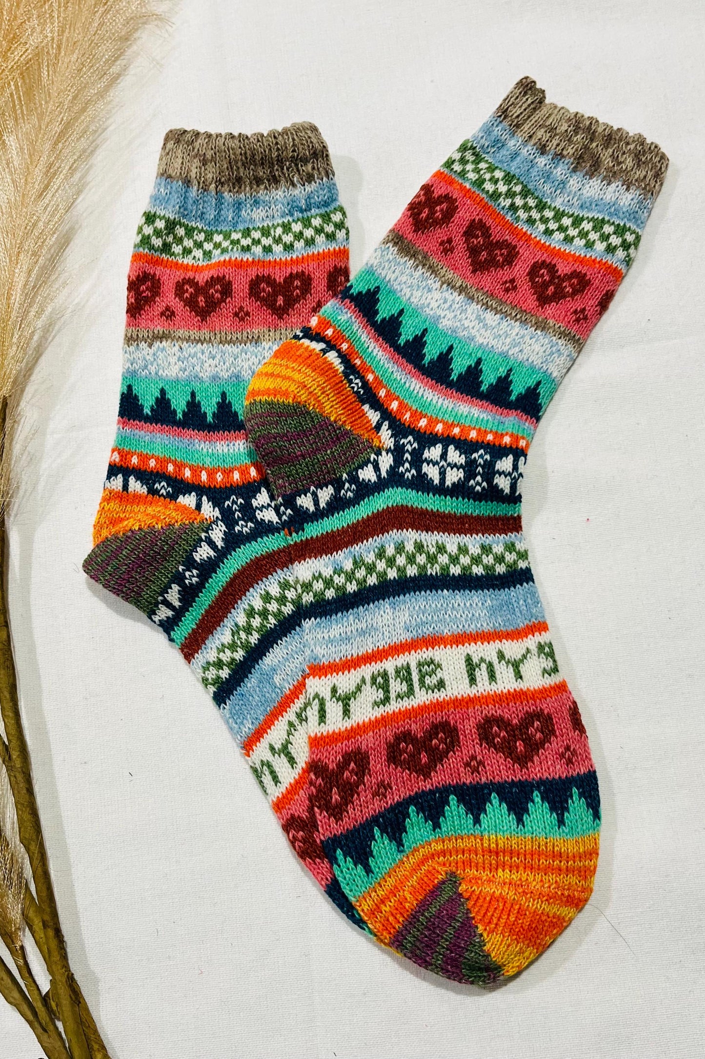 2 x Pairs Wool Socks for Her, Walking Socks, Funny Socks for her, Warm Woolen Socks for Women, Nordic Socks for her, Womens Walking Socks,