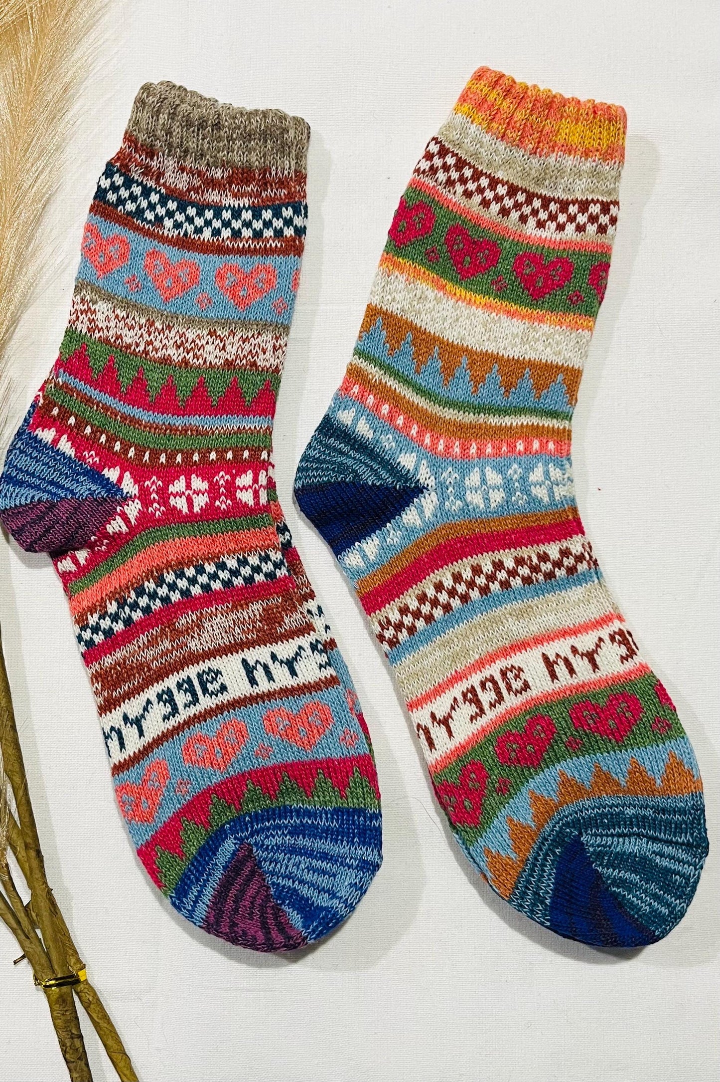 2 x Pairs Wool Socks for Her, Walking Socks, Funny Socks for her, Warm Woolen Socks for Women, Nordic Socks for her, Womens Walking Socks,