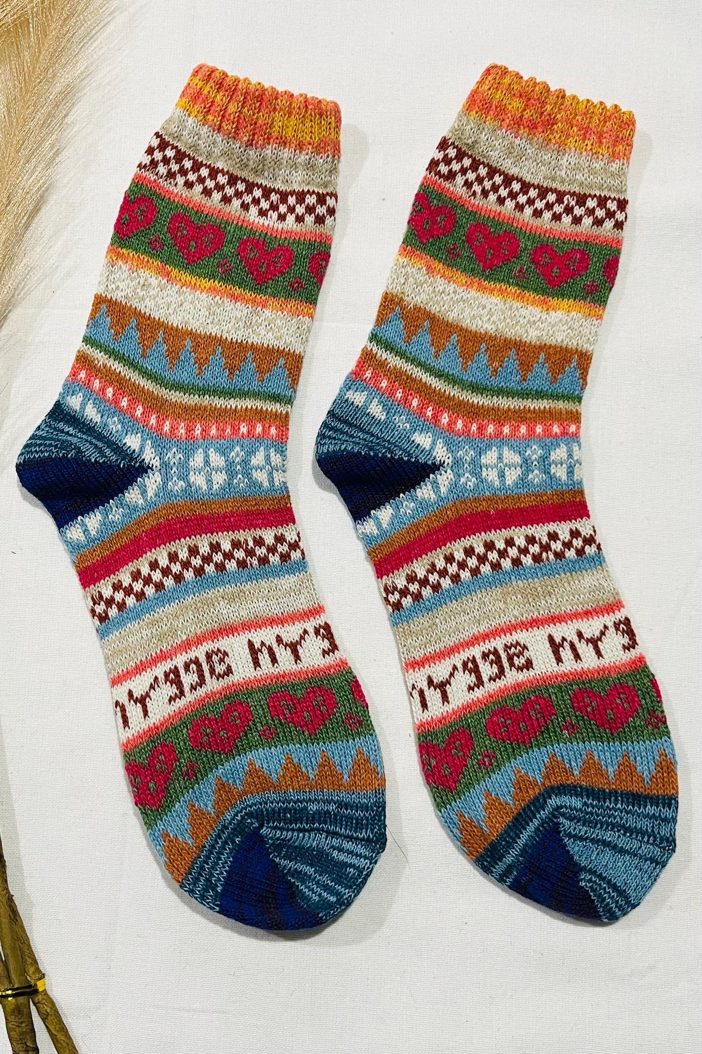 2 x Pairs Wool Socks for Her, Walking Socks, Funny Socks for her, Warm Woolen Socks for Women, Nordic Socks for her, Womens Walking Socks,