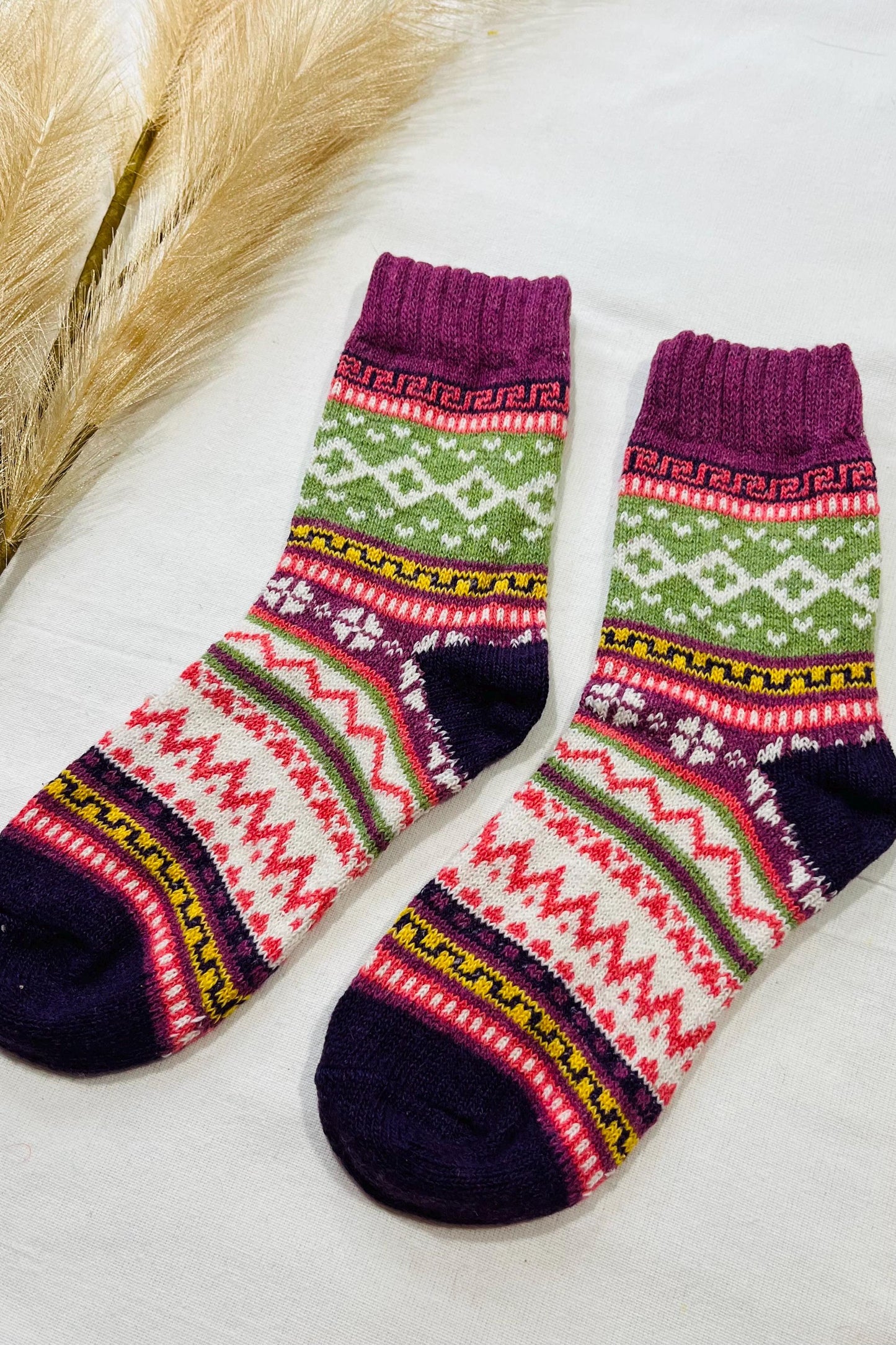 2 x Pairs Wool Socks for Her, Walking Socks, Funny Socks for her, Warm Woolen Socks for Women, Nordic Socks for her, Womens Walking Socks,