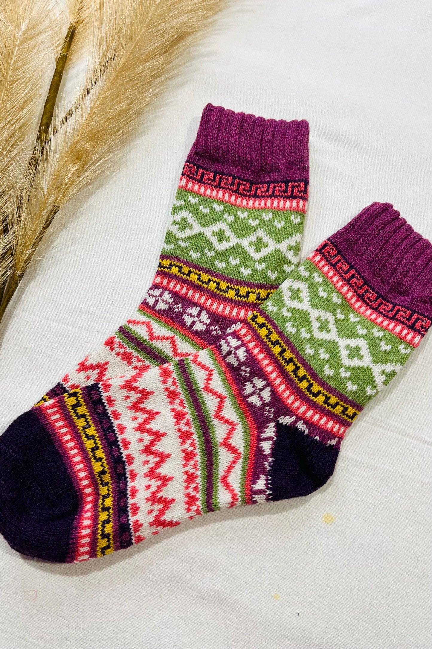 2 x Pairs Wool Socks for Her, Walking Socks, Funny Socks for her, Warm Woolen Socks for Women, Nordic Socks for her, Womens Walking Socks,