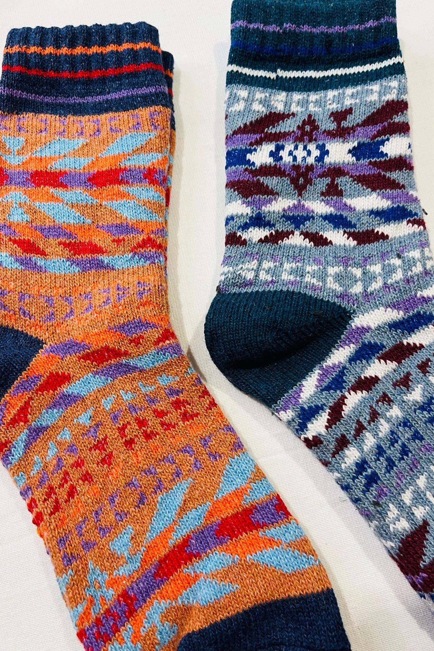 2 x Pairs Wool Socks for Her, Walking Socks, Funny Socks for her, Warm Woolen Socks for Women, Nordic Socks for her, Womens Walking Socks,