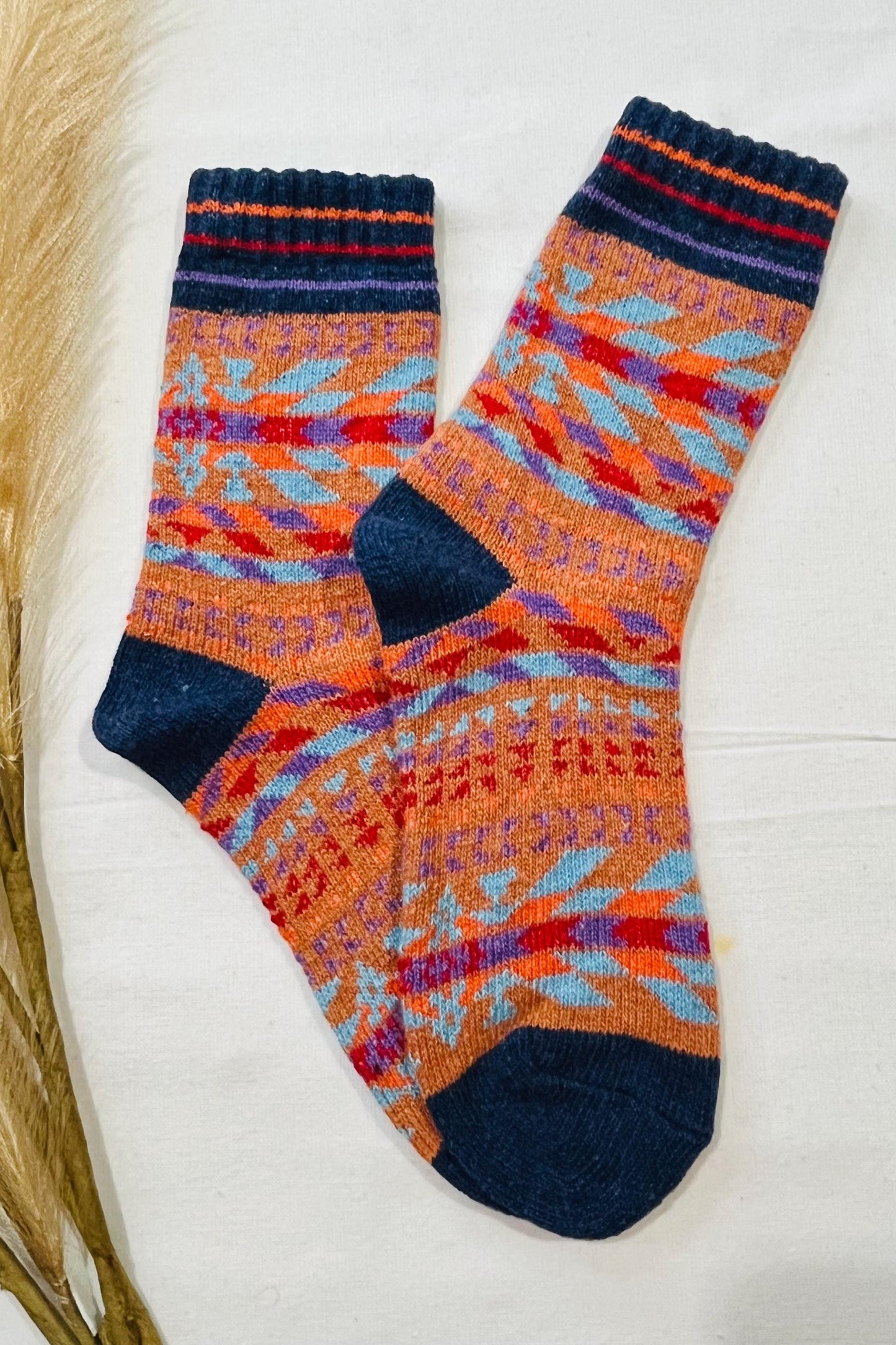 2 x Pairs Wool Socks for Her, Walking Socks, Funny Socks for her, Warm Woolen Socks for Women, Nordic Socks for her, Womens Walking Socks,