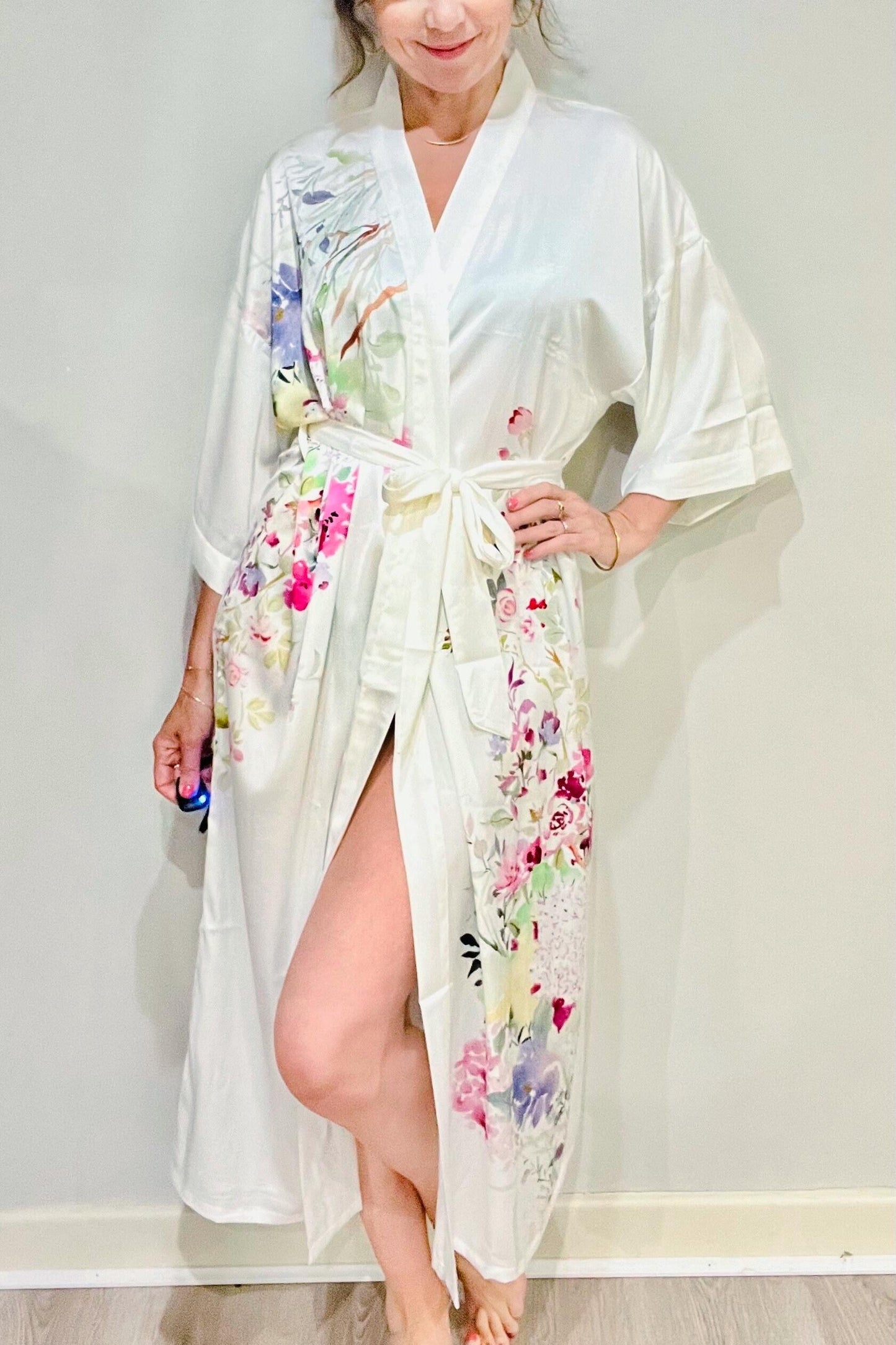 Kimono Robe, Japanese Dressing Gown, Luxury Satin Robe, Bridesmaid Robe, Womens Dressing Gown, Dressing Gown, Summer Robe, Plus Kimono,