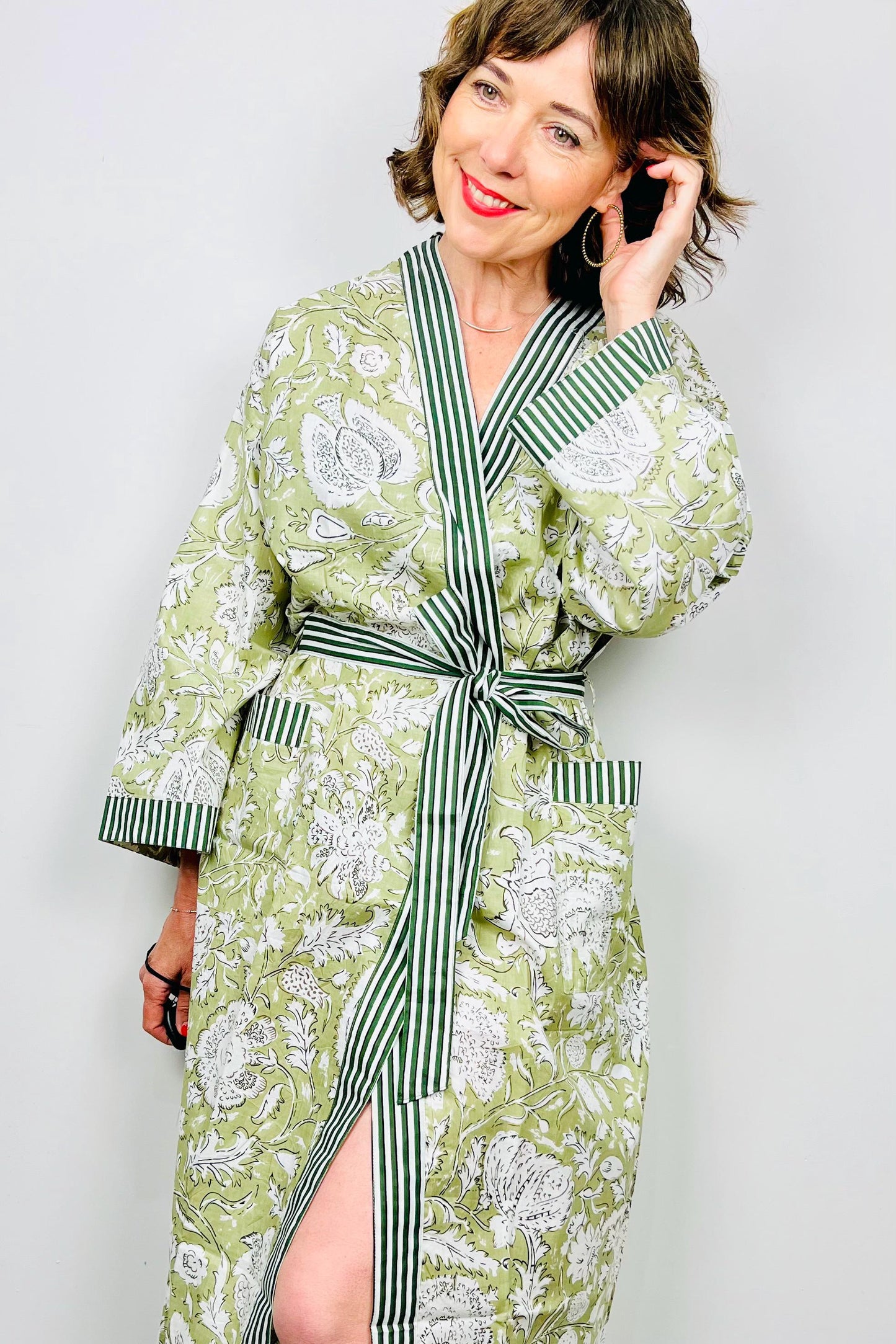 Kimono Robe, Dressing Gown Women, Brides Robe, Womens Dressing Gown, Cotton Dressing Gown, Plus Kimono, Green Kimono Robe, Plus Size Robe