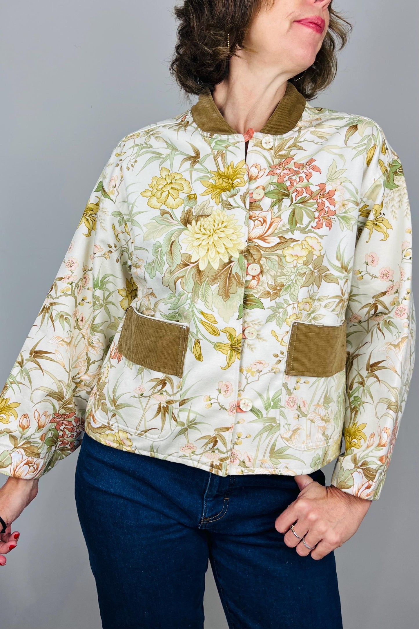 Handmade Womens Jacket | Vintage Fabric Redesigned Shacket | Upcycled Designer Rework | Unique 60’s Style | Flower Power Top